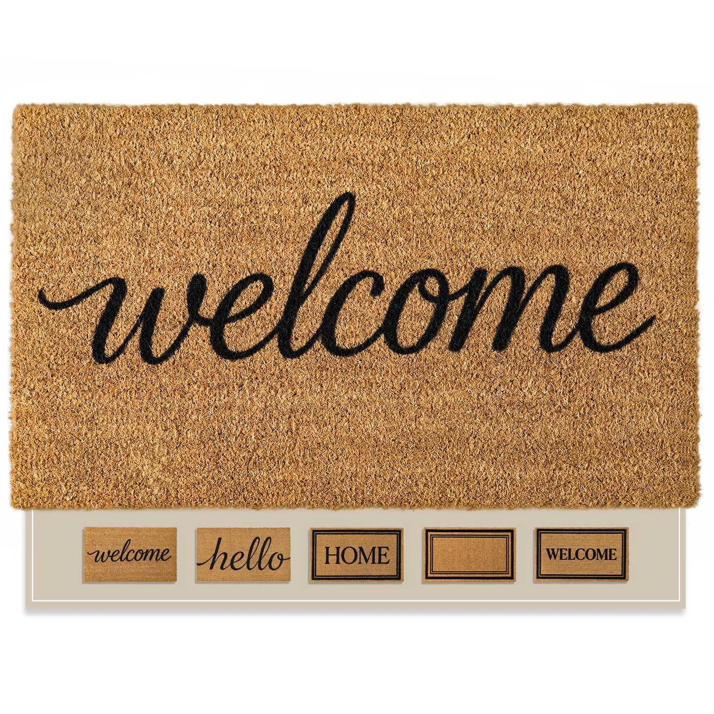 Kelarea Front Door Mat Natural Coco Coir Doormat with Heavy Duty Backing, 17" x 30" Welcome Entry Mats, Non-Slip Easy to Clean for Indoor Outdoor Entrance Porch
