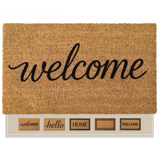 Kelarea Front Door Mat Natural Coco Coir Doormat with Heavy Duty Backing, 17" x 30" Welcome Entry Mats, Non-Slip Easy to Clean for Indoor Outdoor Entrance Porch