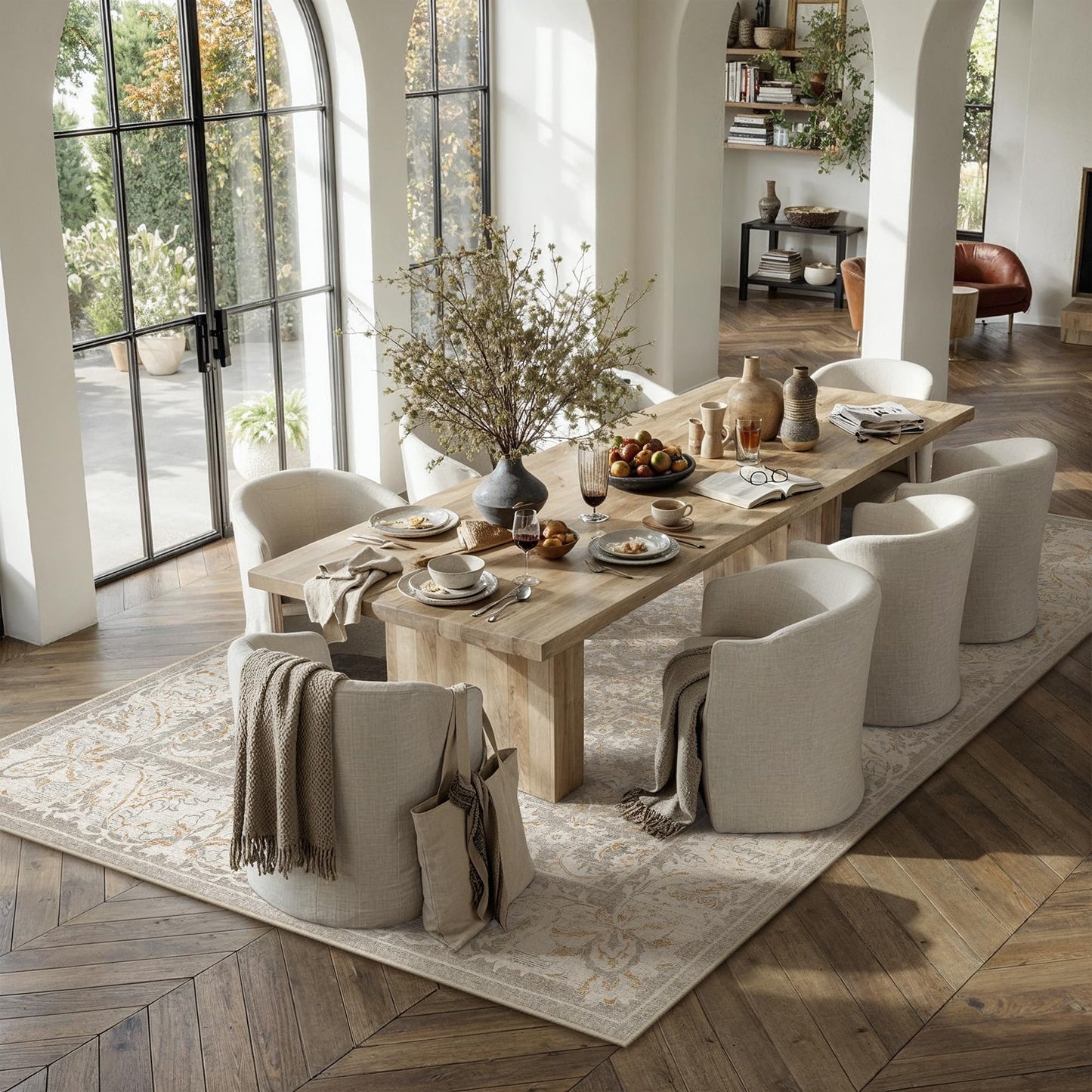 WondRg 8x10 Washable Area Rug for Living Room Bedroom Taupe Low Pile Non Slip Rug Neutral Distressed Carpet Dining Room Classroom Playroom Home Decor