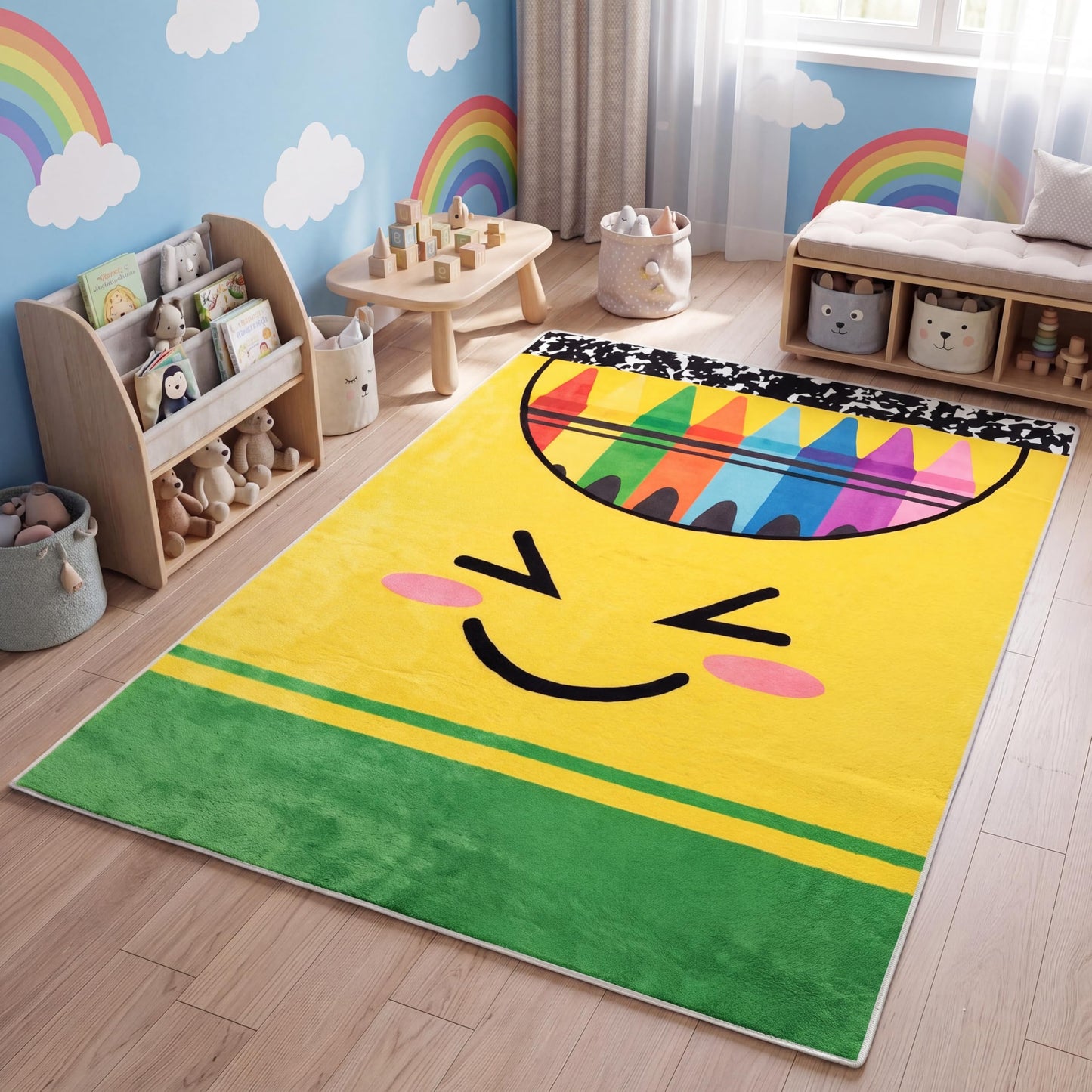 Breling 4 x 6 ft Crayon Carpet Rug Classroom Decor Educational Area Rug Soft Faux Wool Floor Mat Non Slip Cushion Welcome for Back to School Teacher Party Gift Learning Play Read Corner