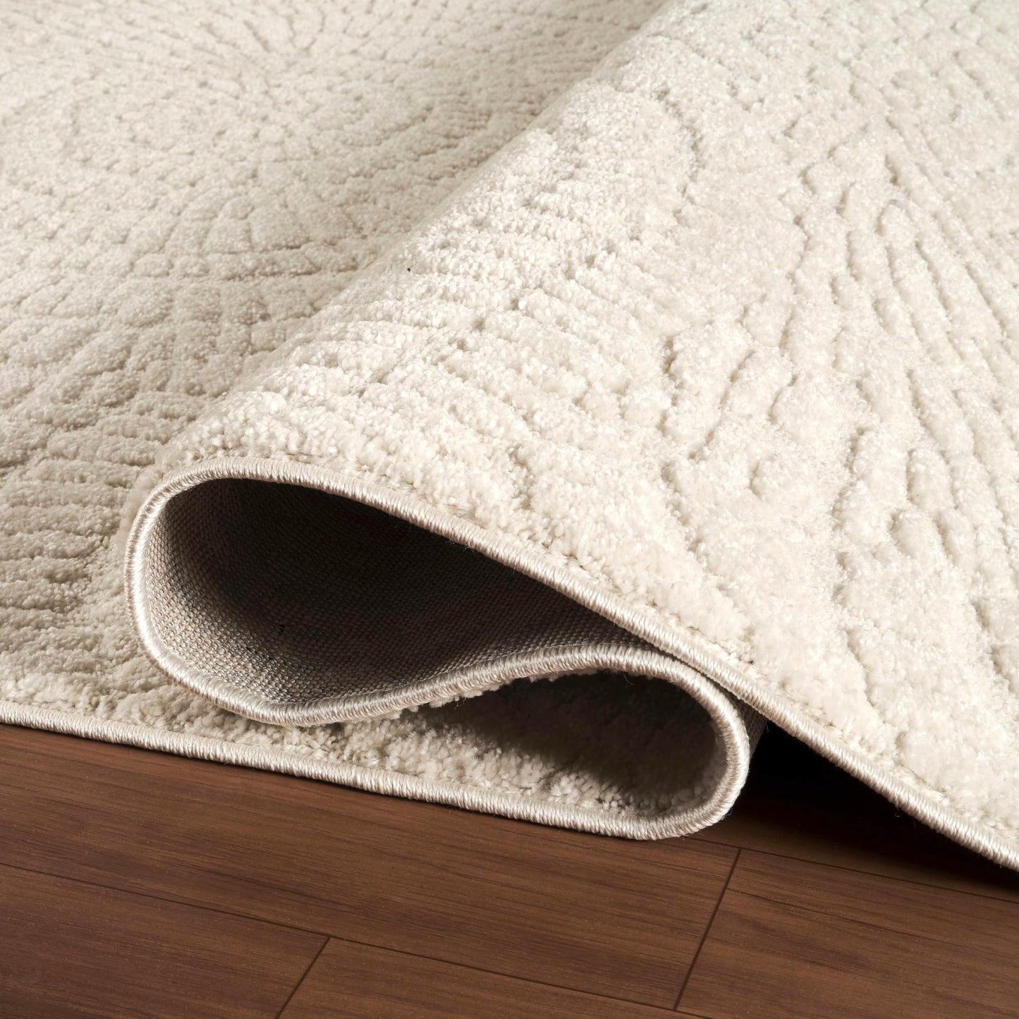 Abani Cozy Cream Area Rug for Living Room, Bedroom - Textured Floral Circle Pattern - 6' x 9' - Durable & Easy to Clean