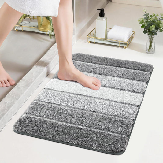 COSY HOMEER Bathroom Rugs 24 x 17, Ultra Soft Absorbent Bath Mat, Non-Slip TPR Backing Stays in Place, Machine Washable Shaggy Rug for Bathroom Floor, Grey