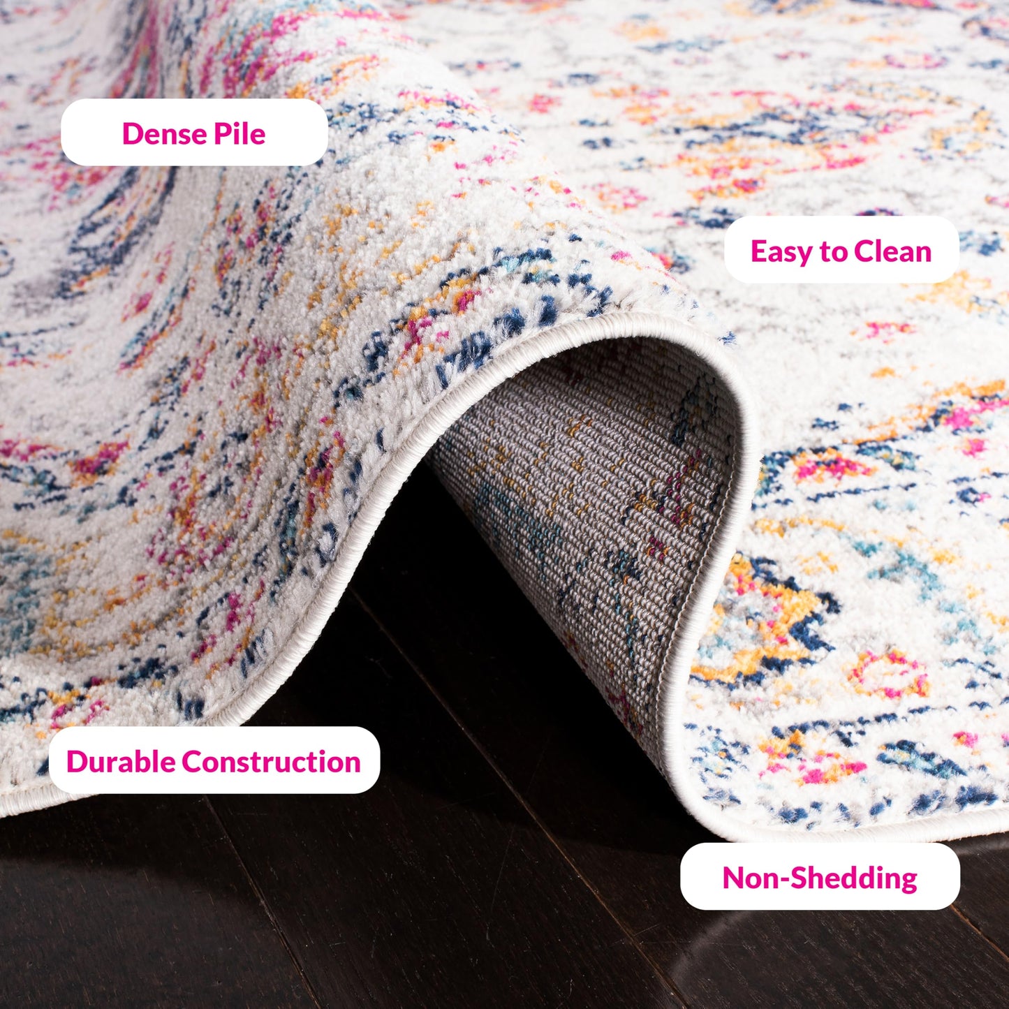 SAFAVIEH Area Rug 8x10 - Madison Collection - Large - Purple Pink Fuchsia & Ivory, Boho Chic Distressed Design, Non-Shedding & Easy Cleaning, Ideal for Living Room, Bedroom, Dining Space (MAD603R)