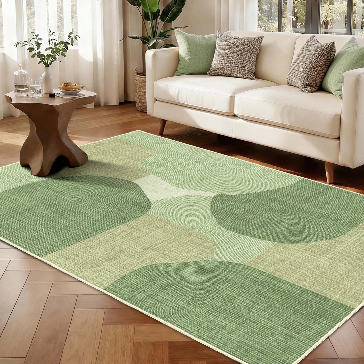 Castage Modern Rug 3x5 Washable Area Rugs for Bedroom Living Room Entryway Bedside,Small Boho Abstract Geometric Non Slip Carpet,Green