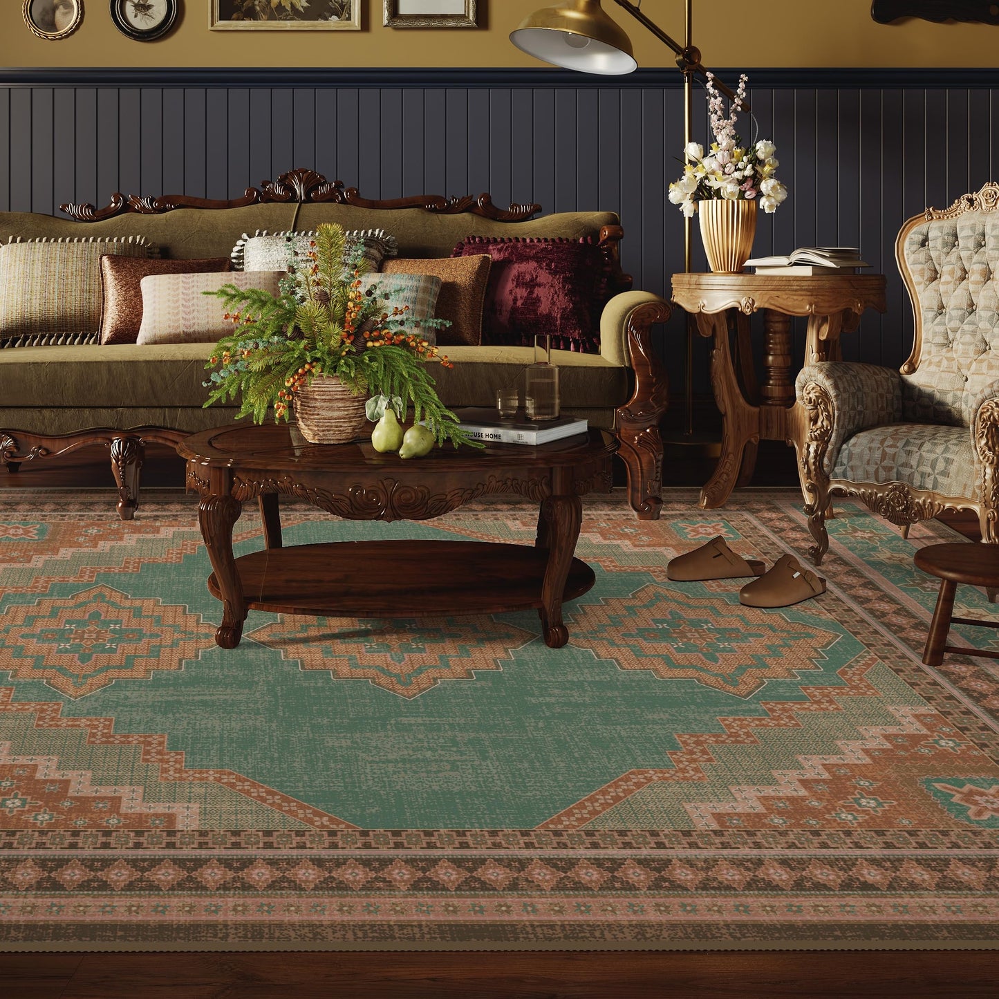 Clemile Vintage Area Rug 6x9 - Washable Ultra-Thin Area Rug Vintage Non-Slip Carpets - Soft & Stain Resistant Rug for Home Bedroom Dining Room Home Office Indoor Light Brown Tan