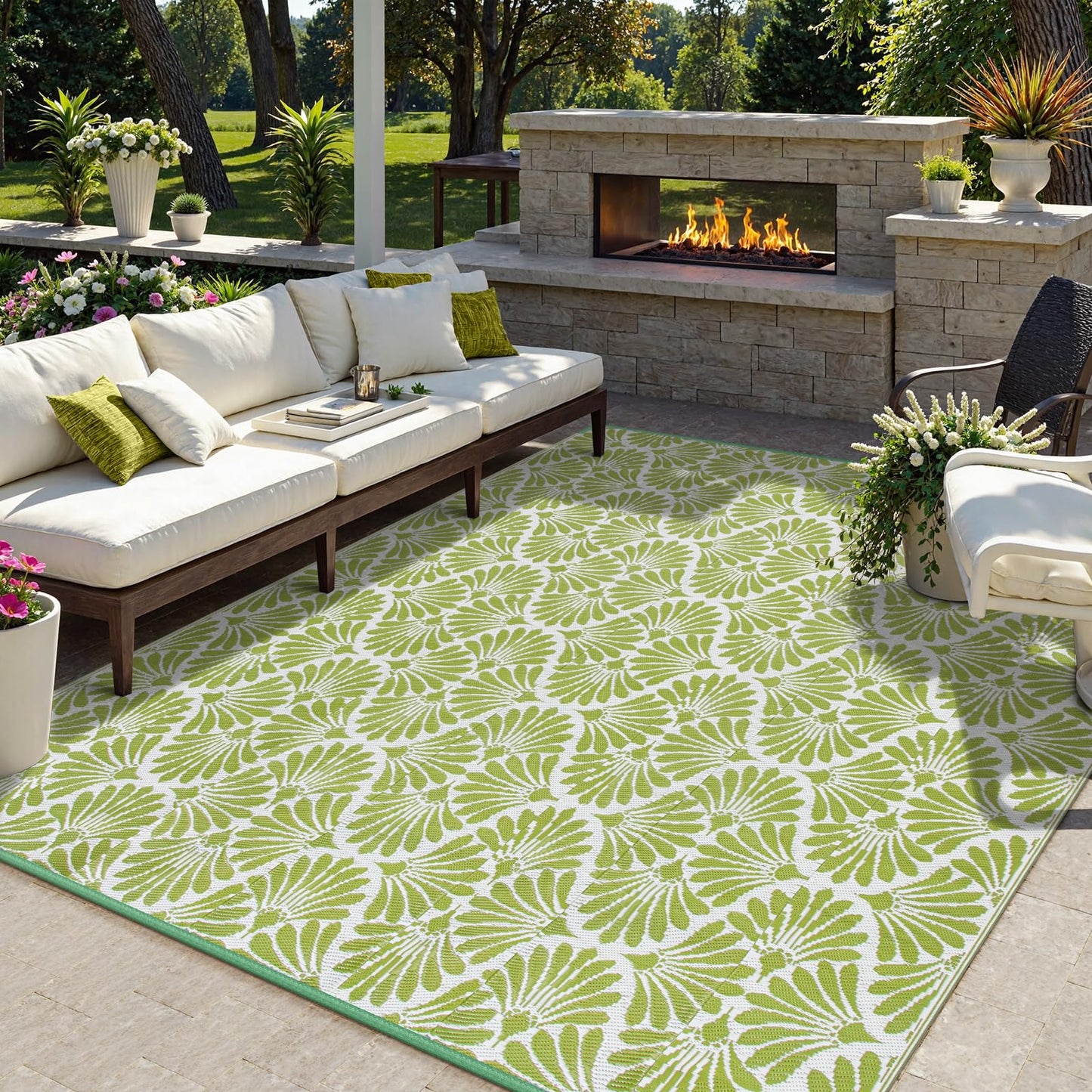 Lahome Plastic Outdoor Rug 8x10 Waterproof, Camping Rugs for Outside Your Rv, Lightweight Outdoor Mat for Beach Picnic Backyard Garden Under Awning, Pale Green,8'x10'
