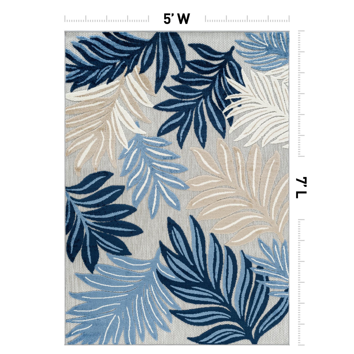 Rugshop Indoor/Outdoor High-Low Textured Area Rug, Botanical, Easy-Clean Patio Rug for Porch Deck Balcony 5' x 7' Dark Blue
