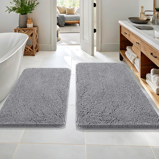OLANLY Bathroom Rugs Sets 2 Piece, Soft Absorbent Chenille Bath Mats Area Rug Set, Non-Slip, Quick Dry, Machine Washable Bath Mats for Bathroom, Home Decor Accessories (36"x24"+30"x20", Grey)