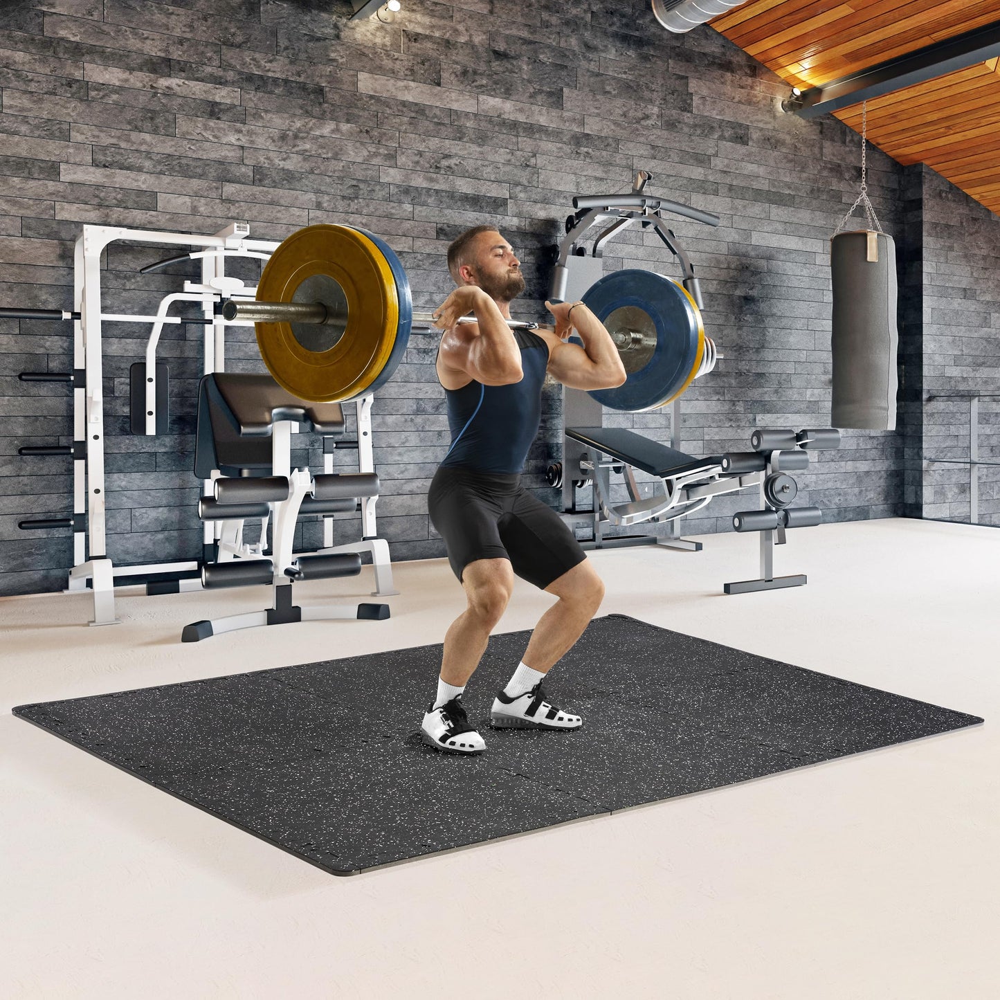 Sivan 0.3 Inch Thick Gym Flooring for Home Gym - 6 EVA Foam Floor Tiles, 24 Sq Ft Rubber Top Gym Mats for Home Gym and Exercise Equipment, Interlocking Protective Flooring 24 in x 24 in Gym Mat