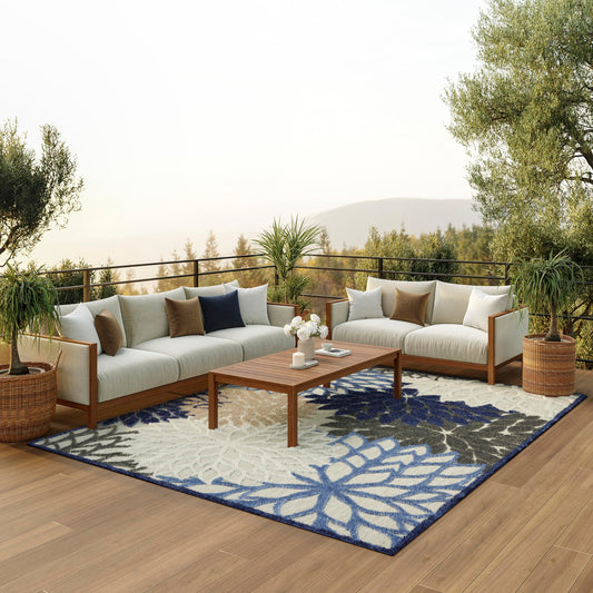 Nourison Home Aloha Indoor/Outdoor Blue/Multicolor 6' x 9' Area Rug, Easy Cleaning, Non Shedding, Bed Room, Living Room, Dining Room, Deck, Backyard, Patio (6x9)