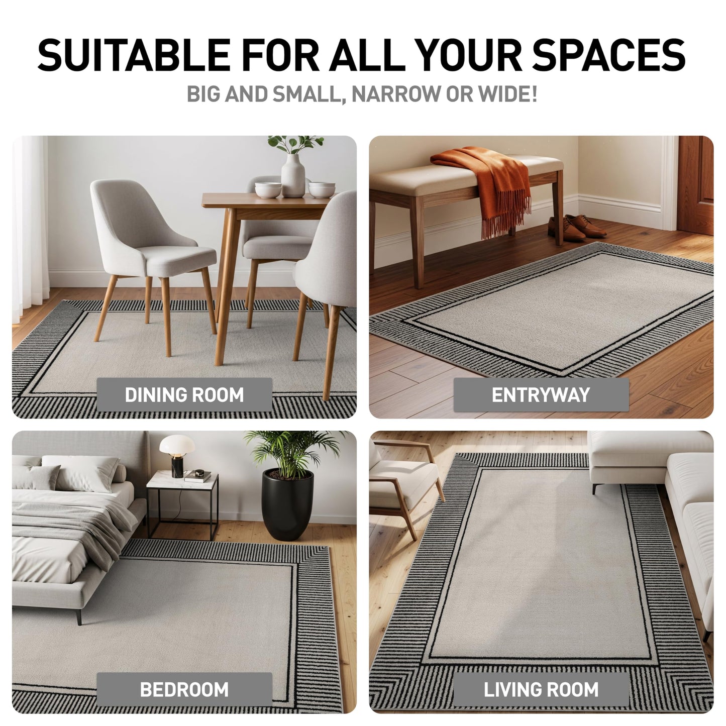 Rugshop Modern Distressed Bordered Indoor Area Rug for Living Room,Bedroom,Kitchen Rug Low Pile Rug with Jute Backing 5' x 7' Cream