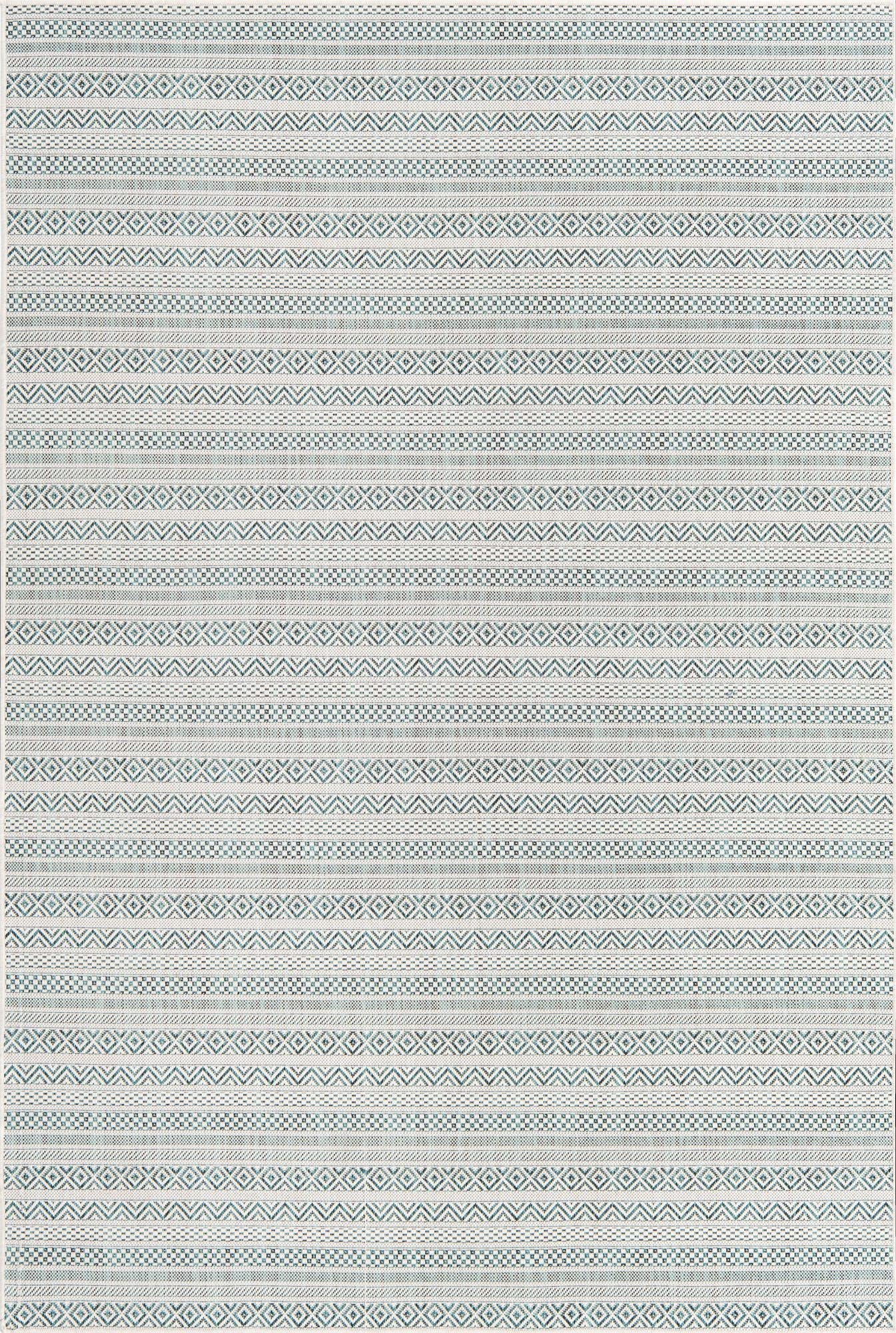 Unique Loom Outdoor Striped Collection Area Rug - Maia (6' 1" x 9' Rectangle, Teal/Ivory)