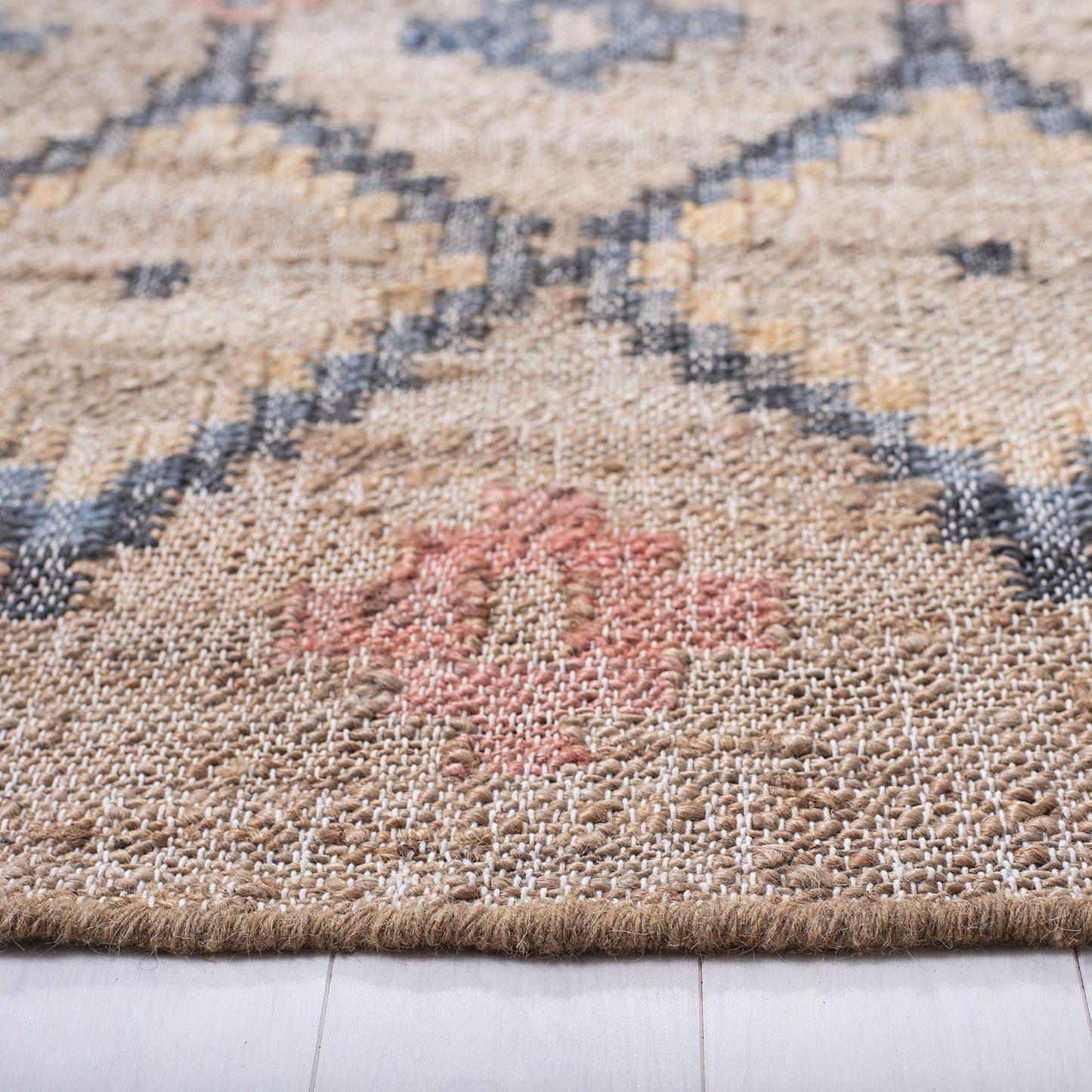 SAFAVIEH Kilim Collection Runner Rug - 2'3" x 8', Natural & Blue, Handmade Moroccan Boho Jute & Cotton, Ideal for High Traffic Areas in Living Room, Bedroom (KLM753A)