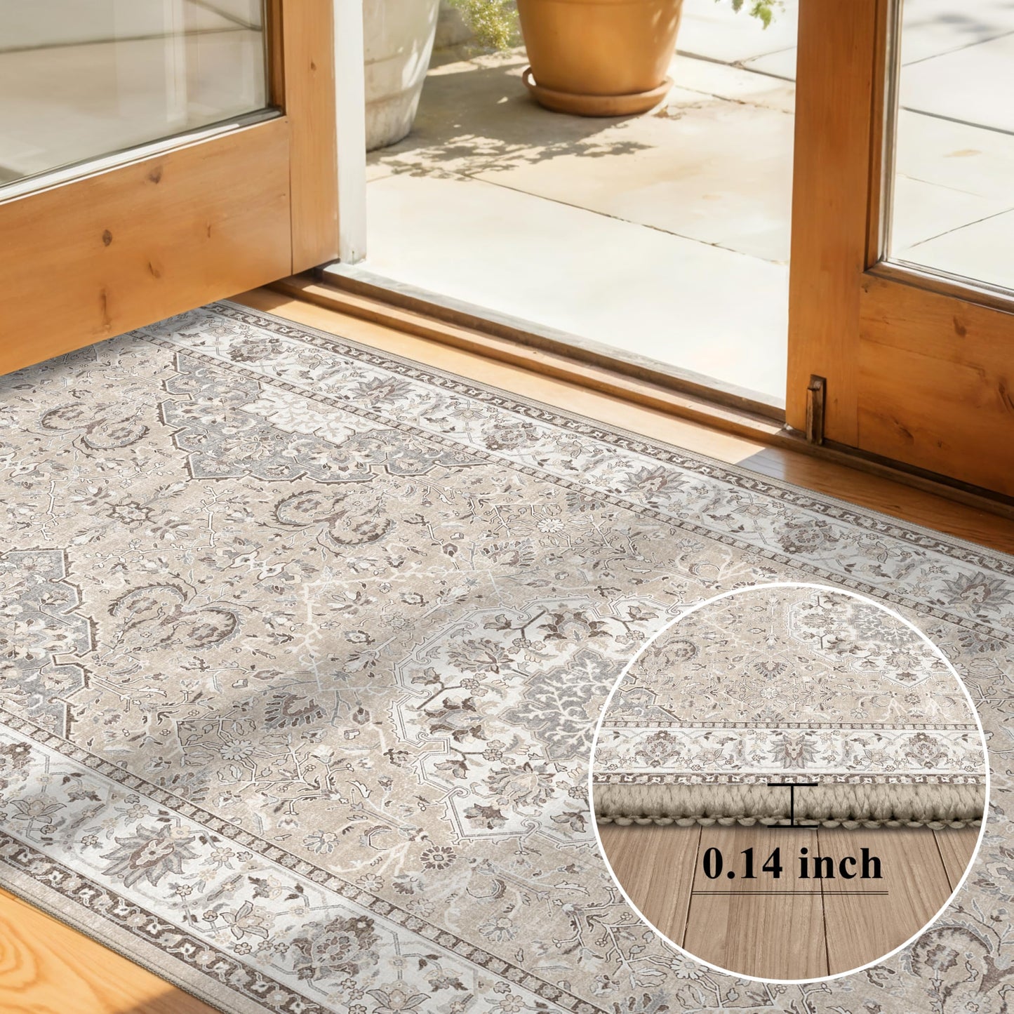 Washable Hallway 3x4 Floor Mats: Farmhouse Non-Slip Kitchen Sink Area Rug Water-Resistant Small Carpet for Living Room Bathroom Thin Soft Doormat Easy-Clean Decorative Rug for Pets Family(3x4,Beige)