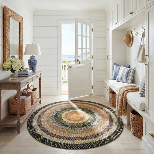 SAFAVIEH Washable Rug Outdoor Braided Collection - 5' x 8' Oval, Multi, Handmade & Reversible, Non-Shedding & Easy to Clean, Ideal for Patio, Backyard, Mudroom (BRD308A)