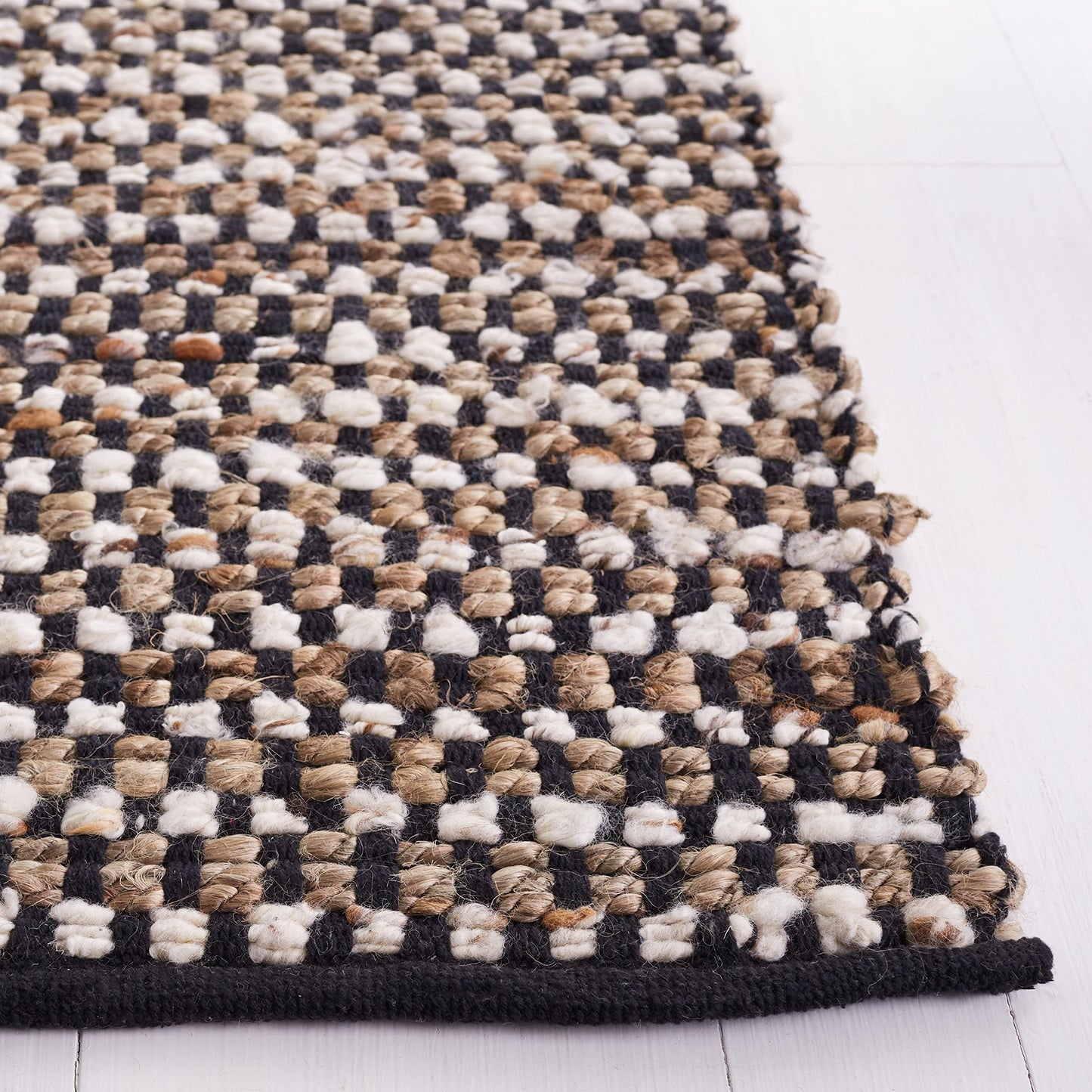 SAFAVIEH Natura Collection Area Rug - 6' Square, Black & Ivory, Handmade Flat Weave Wool & Jute, Ideal for High Traffic Areas in Living Room, Bedroom (NAT349Z)