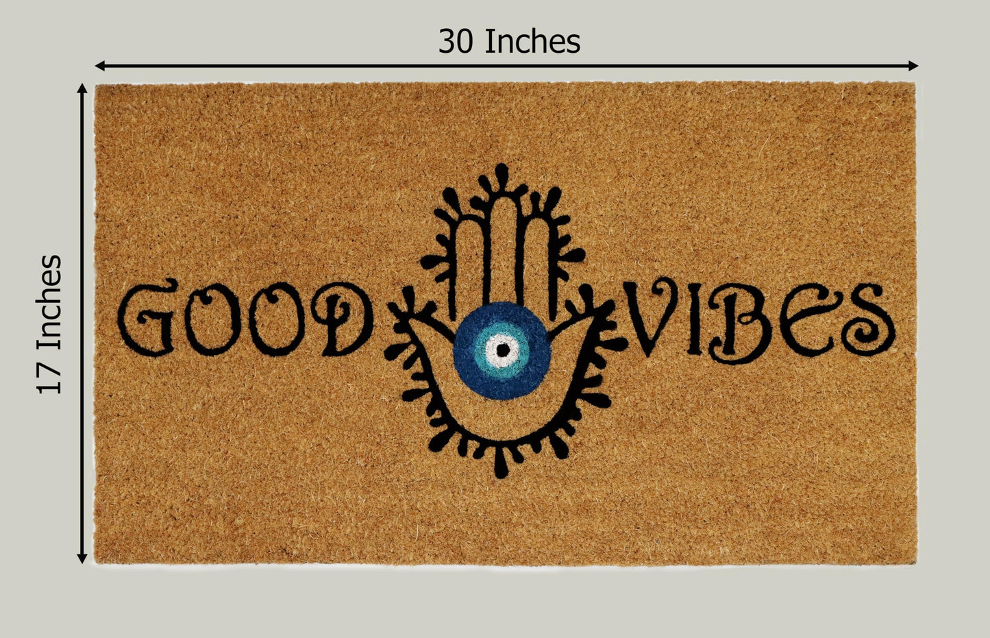 Croft&Cane Welcome Doormat – Non Slip Coco Coir Door Mat - Good Vibes Evil Eye Dirt Trapping Entryway Mat - Low Profile Indoor Outdoor Front Door Mat for Patio, Porch & High Traffic Areas - 17 x 30