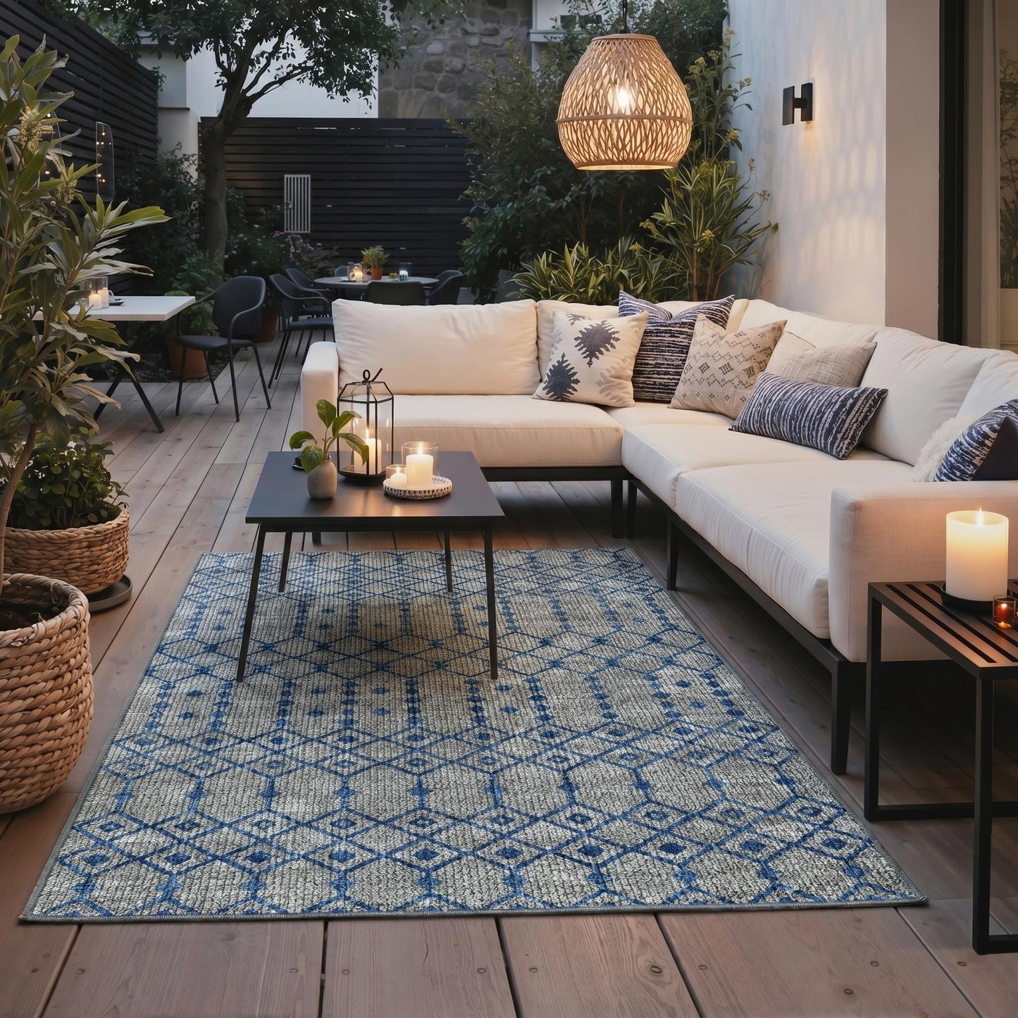 GENIMO Indoor Outdoor Area Rug 5X8, Non-Shedding, Machine Washable Mat for Patio, Balcony, Deck, Slate Grey