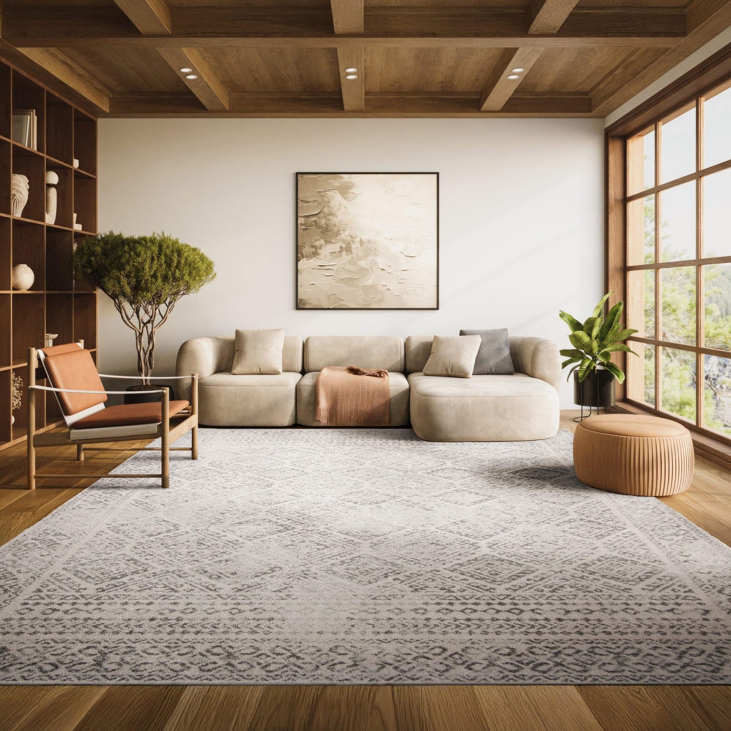 SAFAVIEH Area Rug 8x10 - Tulum Collection - Large - Ivory & Grey, Moroccan Boho Distressed Design, Non-Shedding & Easy to Clean, Ideal for Living Room, Bedroom, Dining Space (TUL264A)