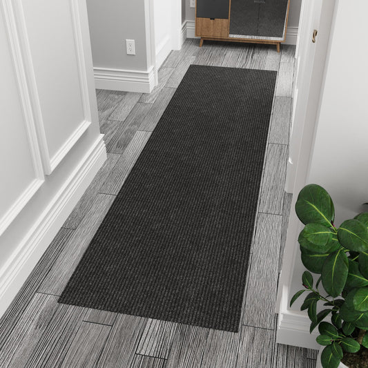 Ottomanson 2'7" x 9'10" Hallway Runner with Scraper Pile - Extra Durable Non-Slip Rug Mat for Indoor & Outdoor Use - Ideal for Kitchen, Entryway & Garage - High-Traffic Carpet, Black