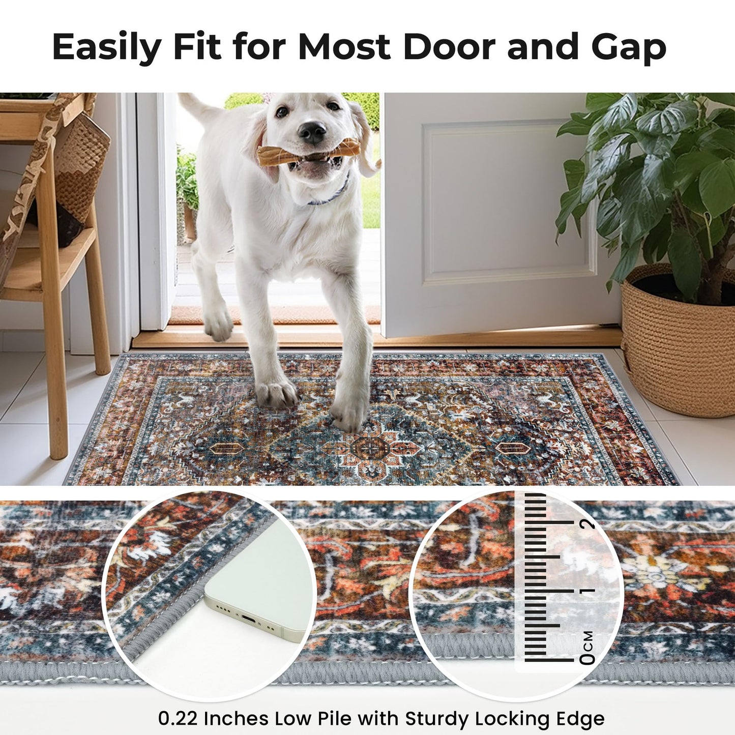 KOZYFLY Runners for Hallways 2x5 Ft Washable Kitchen Runner Rug Boho Runner Rug for Entryway Indoor Printed Oriental Faux Wool Floor Carpet Runner for Laundry Room Kitchen Hall, Brick Red/Orange/Green