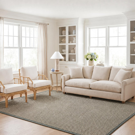 SAFAVIEH Natural Fiber Collection Area Rug - 9' x 12', Blue & Natural, Handmade Jute, Ideal for High Traffic Areas in Living Room, Bedroom (NF454A)