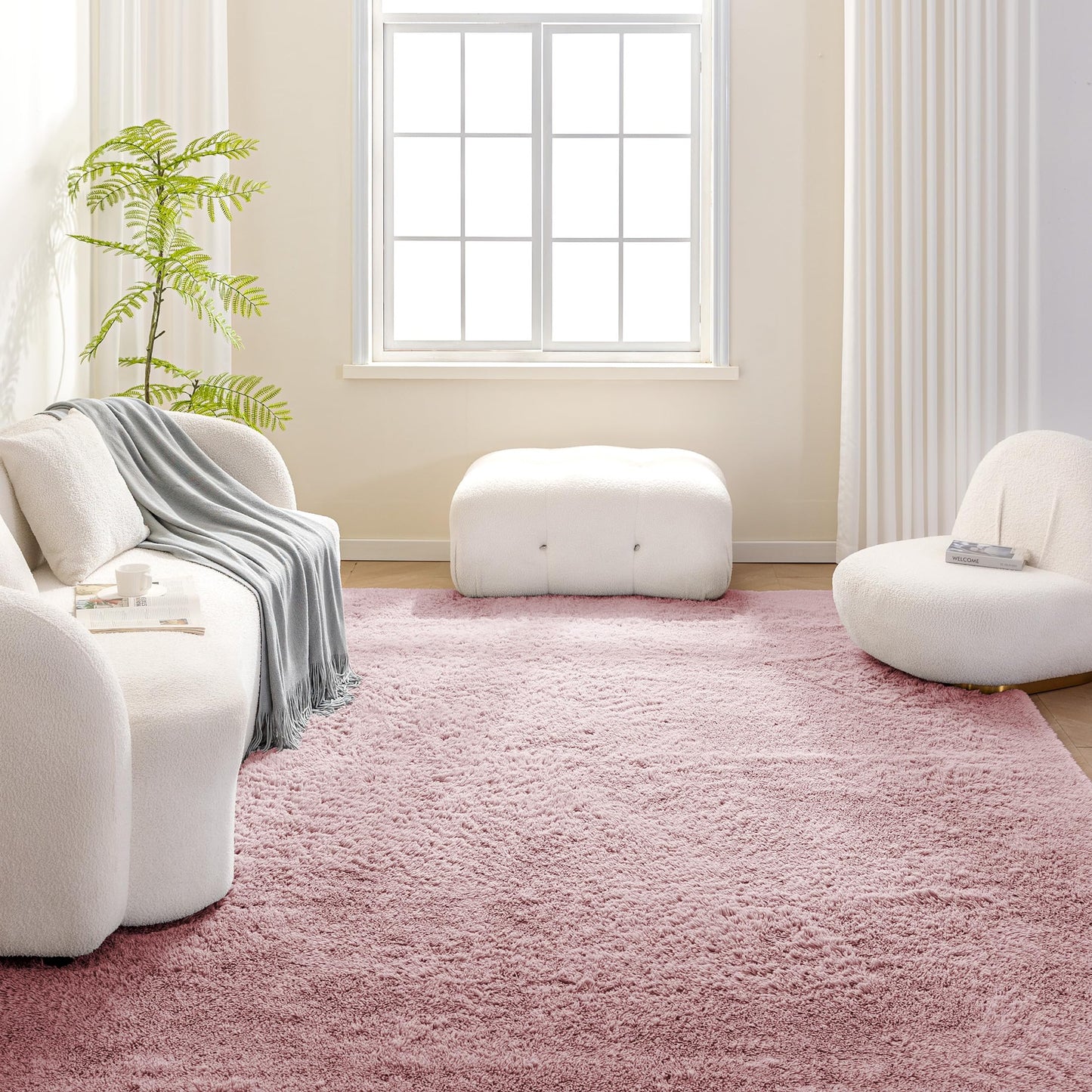Amazon Basics Fluffy Washable Area Rug, Shaggy Carpet for Living Room, Bedroom, 5' W × 7' L, Pink