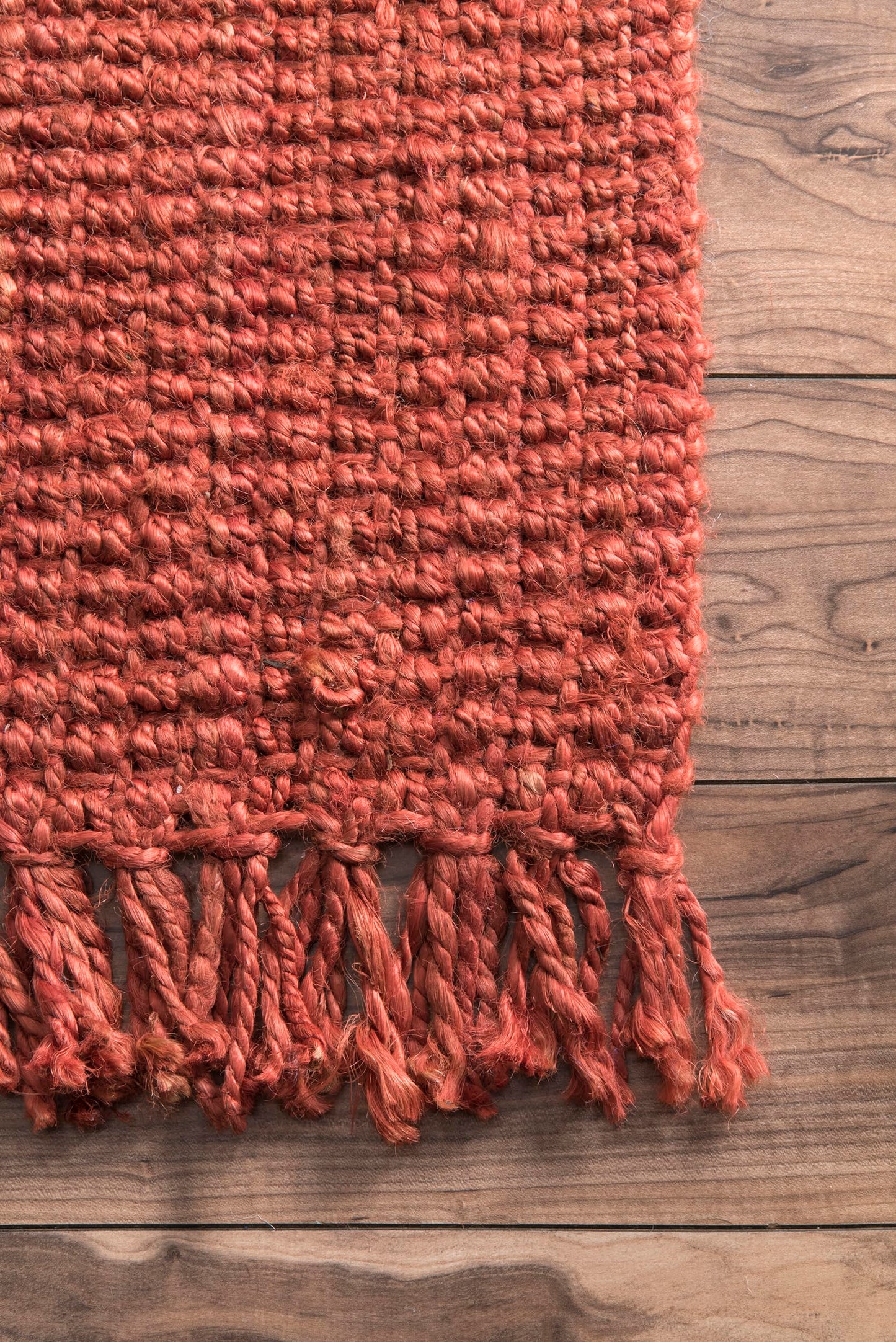 nuLOOM 5x8 Daniela Jute Tassel Hand Woven Area Rug, Brick, Solid Chunky Farmhouse Design, Natural Fiber, For Bedroom, Dining Room, Living Room, Hallway, Office, Entryway