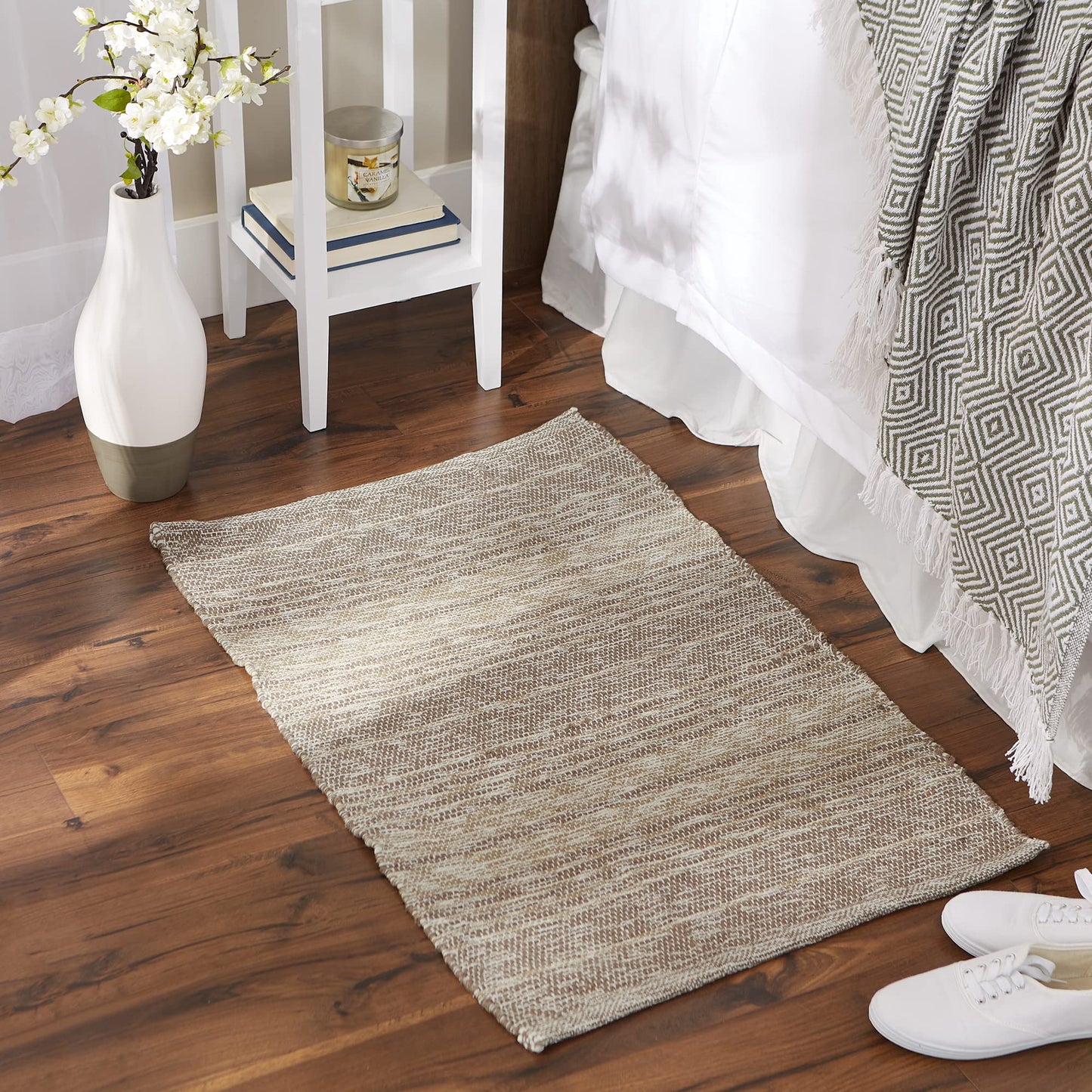 DII Woven Rag Rug Collection Recycled Yarn Variegated Rustic Stripe, 2x3', Stone