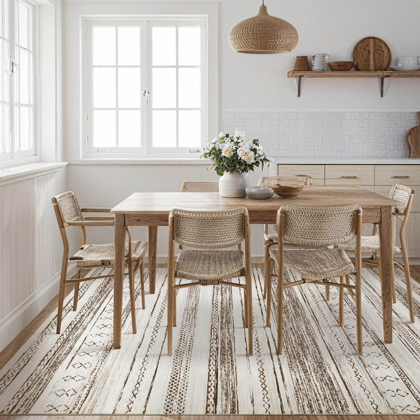 Tortania Area Rug Living Room Rugs - 6x9 Washable Large Soft Neutral Boho Moroccan Bohemian Farmhouse Rug Indoor Floor Carpet for Bedroom Under Dining Table Home Office Decor - Cream Brown