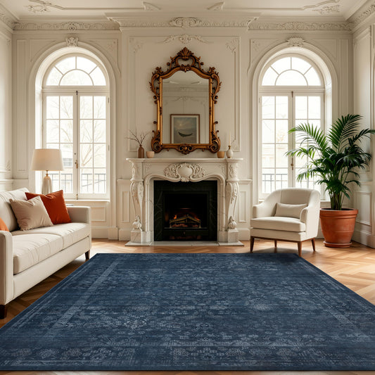 Ruaruarug Area Rug 8'×10', Non Slip Machine Washable Ultra Soft Stain & Fade Resistant, Pet & Kids Friendly, for Living Room/Bedroom/Kitchen/Classroom, Dark Blue