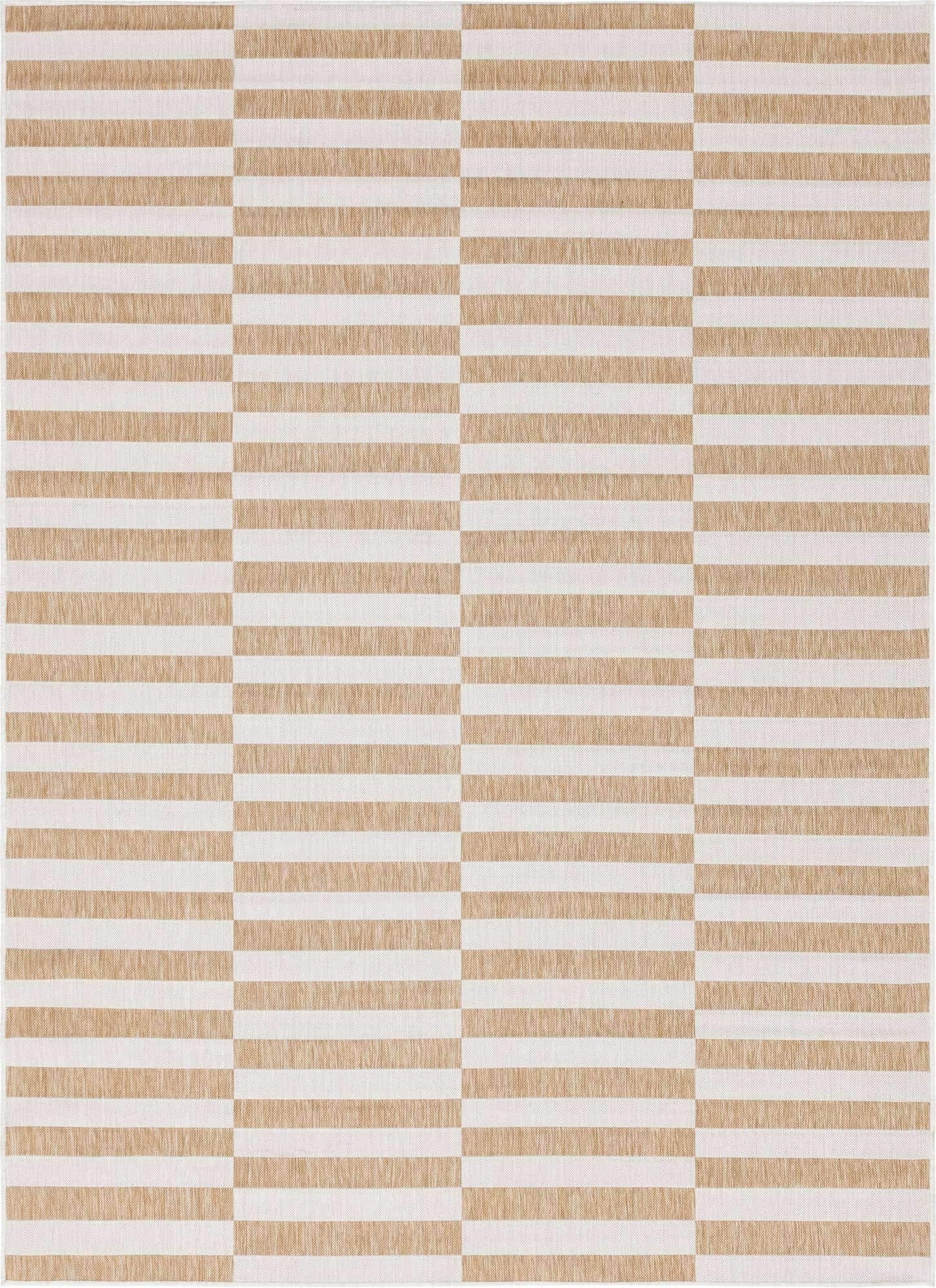 Unique Loom Outdoor Collection Classic Stripes, Transitional Indoor & Outdoor Area Rug 8' 0" x 11' 0", Light Brown/ Ivory