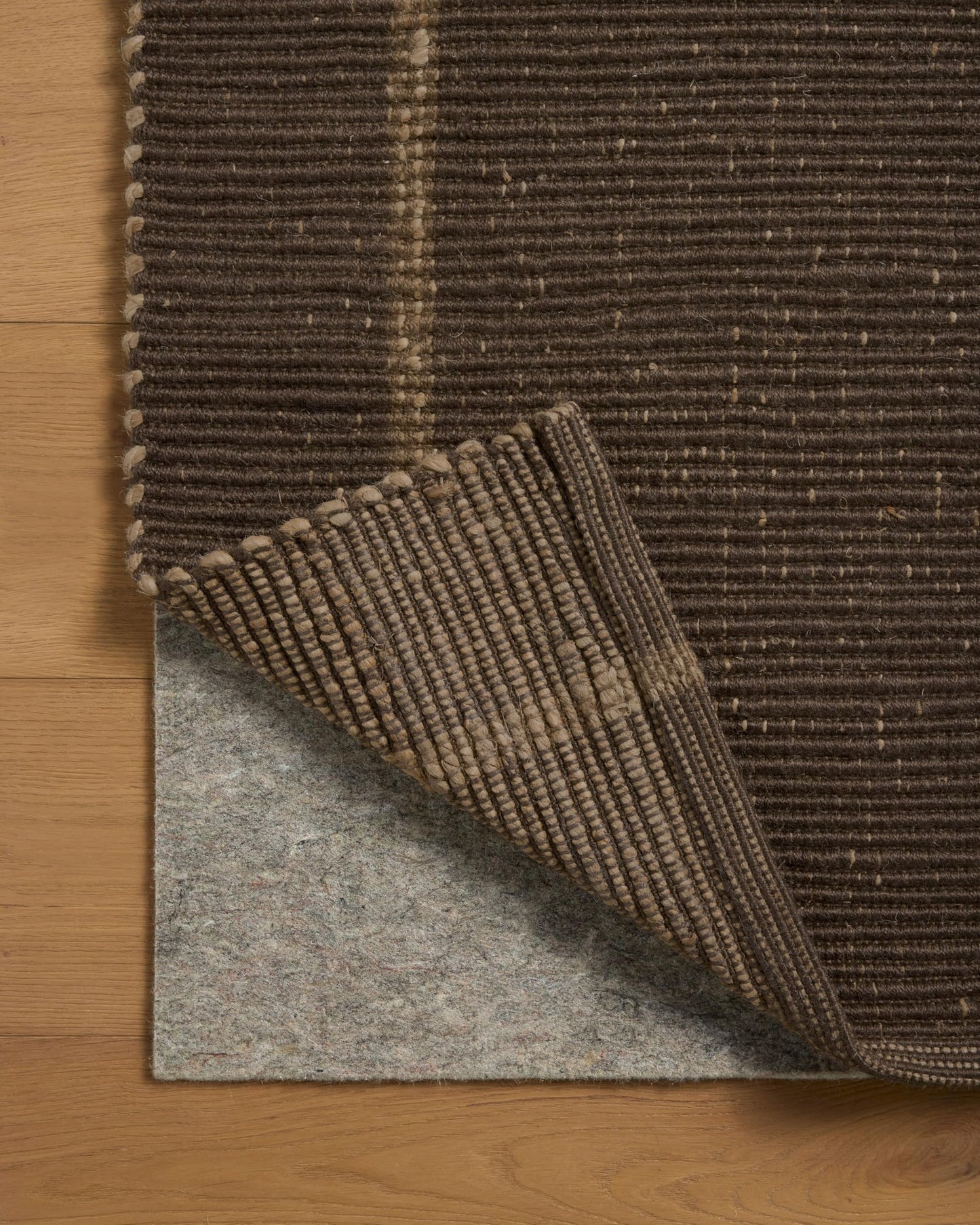 Loloi Leanne Ford Weatherstaff Collection WTS-01 Espresso/Natural 2'-6" x 7'-6" Runner Rug Jute, Striped, Neutral, Hallway, Kitchen, Mudroom, and Bathroom