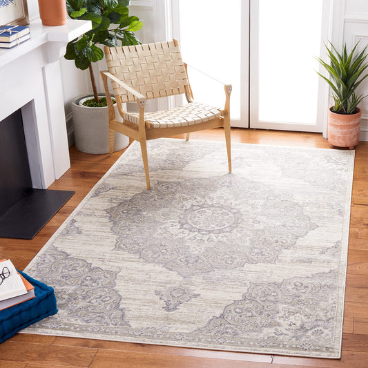 SAFAVIEH Brentwood Collection Area Rug - 6'7" Square, Ivory & Beige, Medallion Distressed Design, Non-Shedding & Easy Care, Ideal for High Traffic Areas in Living Room, Bedroom (BNT802B)