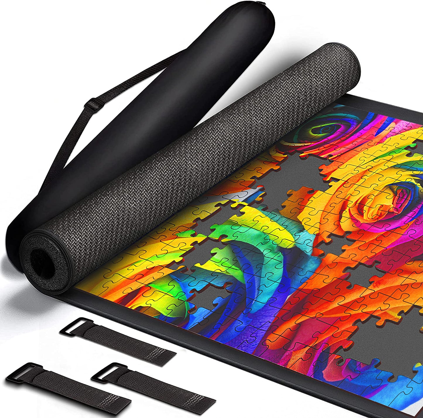 Yupyy Puzzle Mat Roll Up – Large 46"x26" Portable Puzzle Organizer for Up to 1500 Pieces – Protect Finished & Unfinished Jigsaw Puzzles Without Creases – Non-Slip Rubber Felt Mat