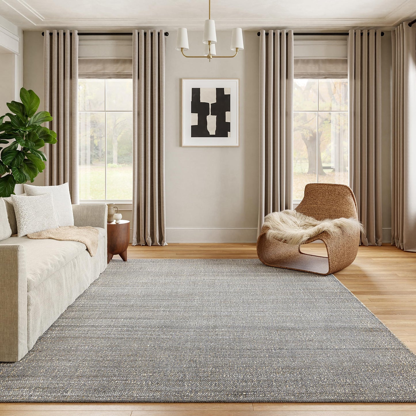 nuLOOM 3x5 Elfriede Jute & Cotton Hand Woven Area Rug, Grey, Solid Rustic Farmhouse Style, Weaved Design, Natural Fiber, For Bedroom, Living Room, Dining Room, Hallway, Office, Entryway