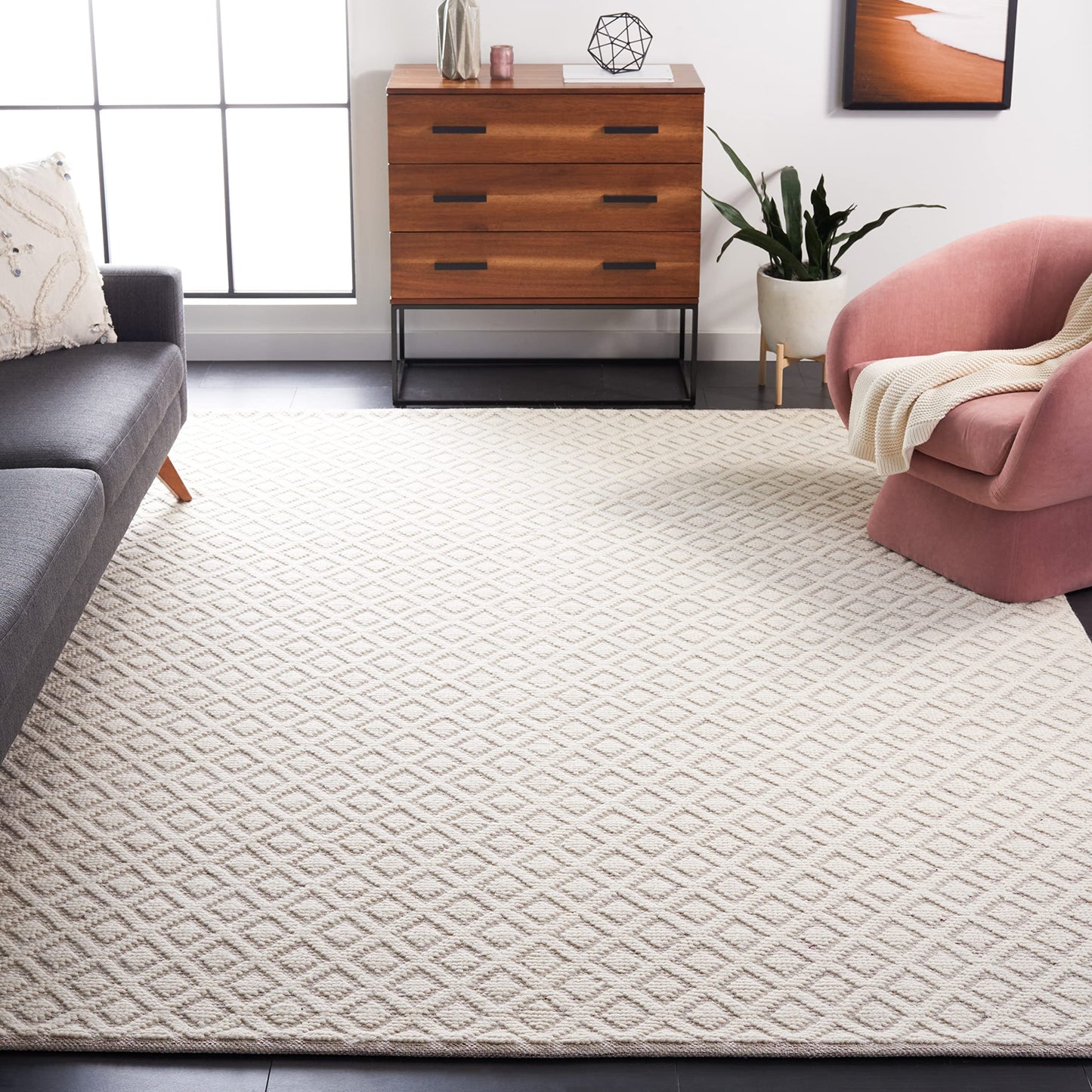 SAFAVIEH Area Rug 8x10 - Vermont Collection - Large - Ivory & Red, Handmade Wool, Ideal for Living Room, Bedroom, Office, Dining Space (VRM304Q)