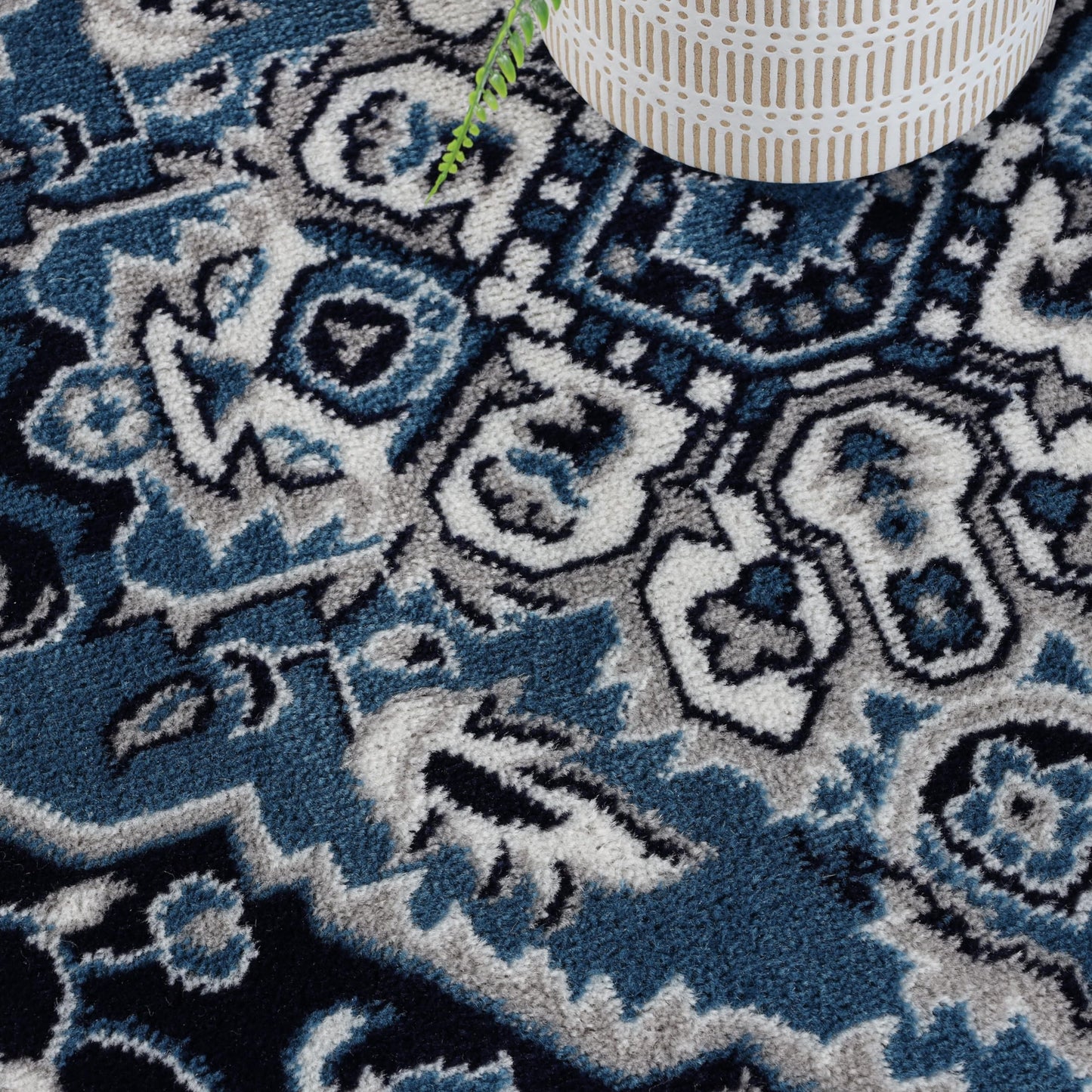 Superior Indoor Runner Rug, Plush Carpet Cover, Traditional Oriental Medallion, Perfect for Hallway, Entryway, Living Room, Dining, Bedroom, Office, Kitchen, Glendale Collection, 2'7"x10', Blue
