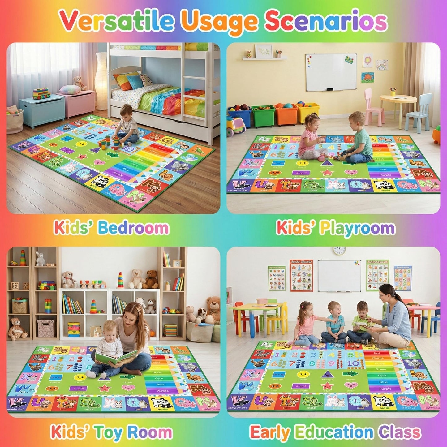 Wiero Kids Rug - 3x5 Feet ABC Rug for Playroom Nursery Educational Area Rugs with Alphabet Numbers Shapes Animals Children Play Mat for Bedroom Classroom Floor Decor