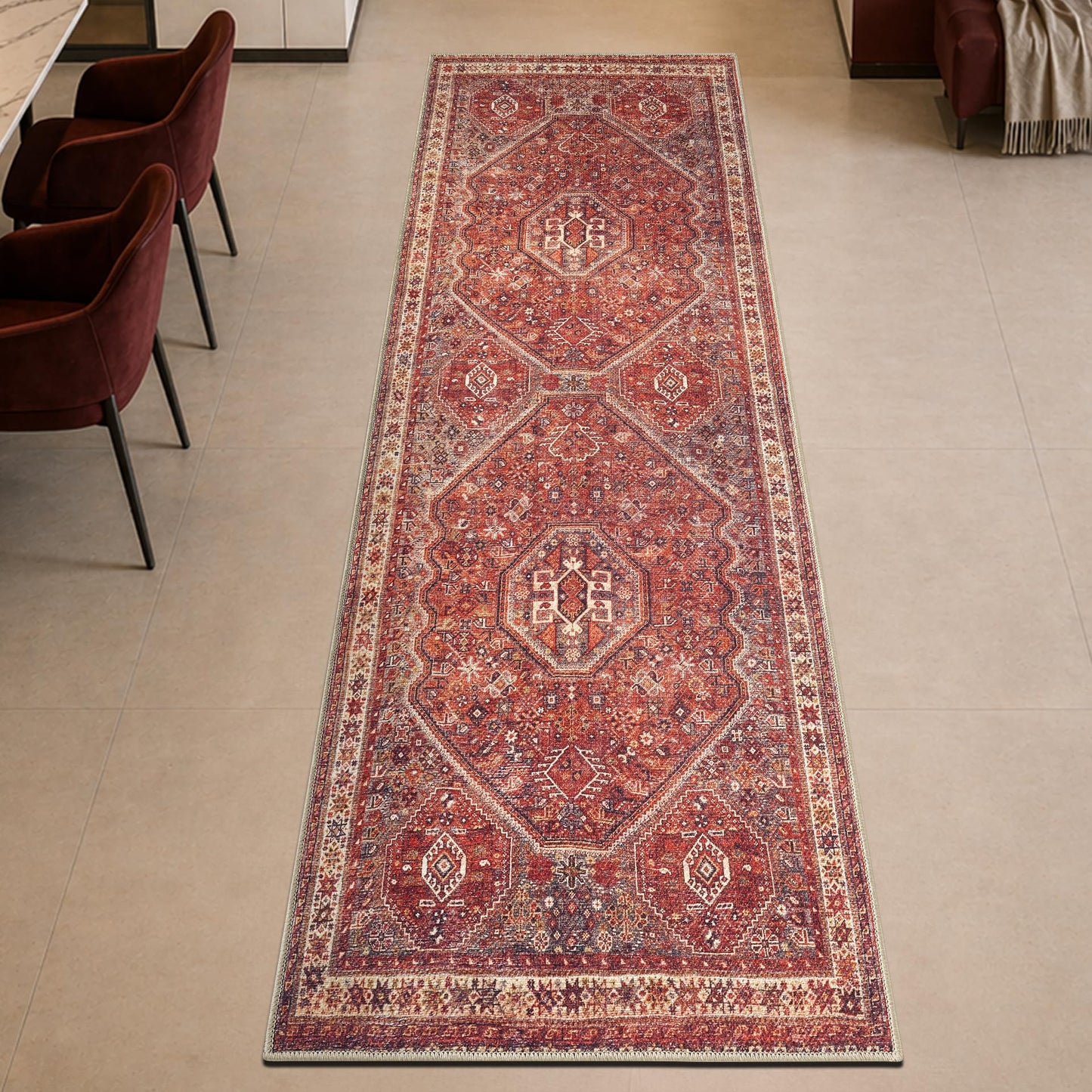 Keen Home Design 30"x84" Rug - Machine Washable Runner Rug with Non-Slip Backing, Ideal for Hallway, Entryway, Kitchen, Laundry Room - Vintage, Easy Clean, Durable, Low Pile Rug - (2'6" x 7')