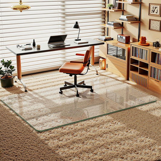 Furnbar 48" x 72" Office Chair Mat for Carpet, Tempered Glass Chair Mat with Rounded Corners and Polished Edges, Desk Floor Mat for Carpet, Hardwood Floor, Office