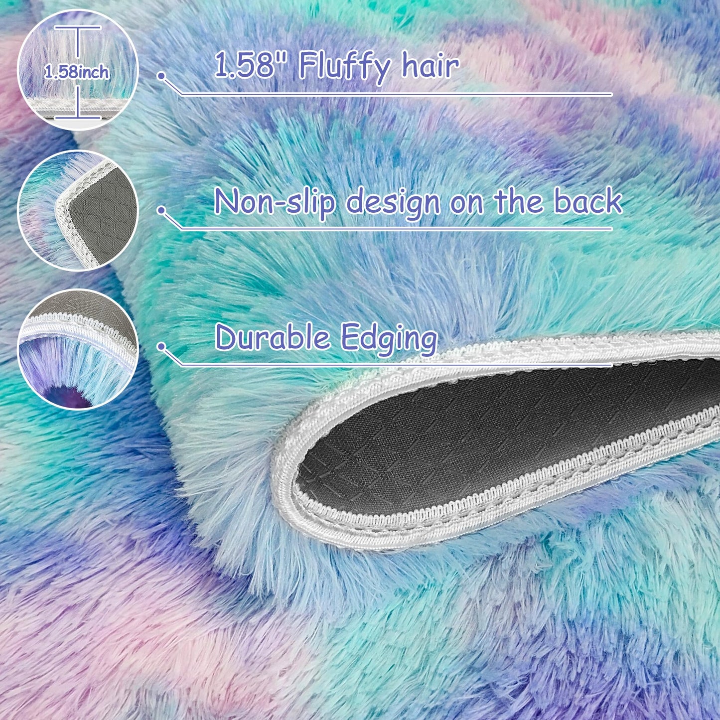 TENNOLA Shaggy Tie Dyed Light Blue Purple Runner Rug 2x6 ft Bedside Area Rugs for Living Room, Anti-Skid Extra Comfy Fluffy Floor Carpet for Indoor Hallway Home Decorative