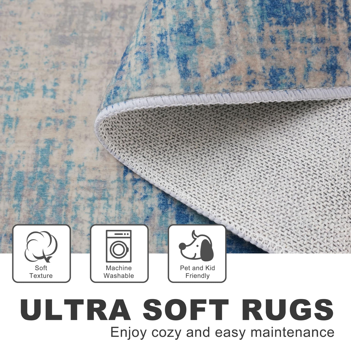 KILOCOCO Abstract Area Rug 3x5 Entryway Rug Washable Kitchen Rugs Non Slip Soft Printed Entrance Rugs Indoor Mat for Front Door Foyer Farmhouse Living Room Floor Carpet, Blue/Grey/Beige