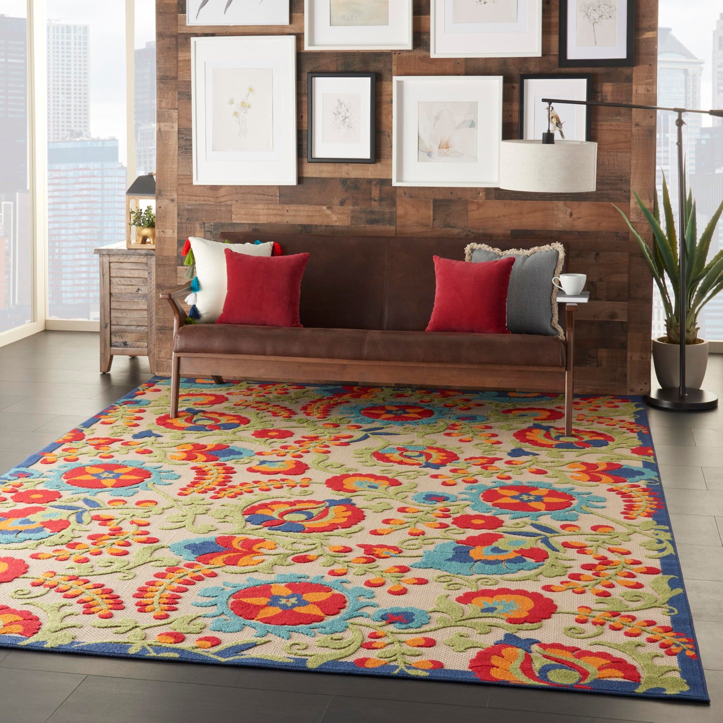 Nourison Home Aloha Multicolor 9'6" x 13' Area Rug - Easy Clean, Non Shedding, Bed Room, Living Room, Dining Room, Kitchen (10' x 13')