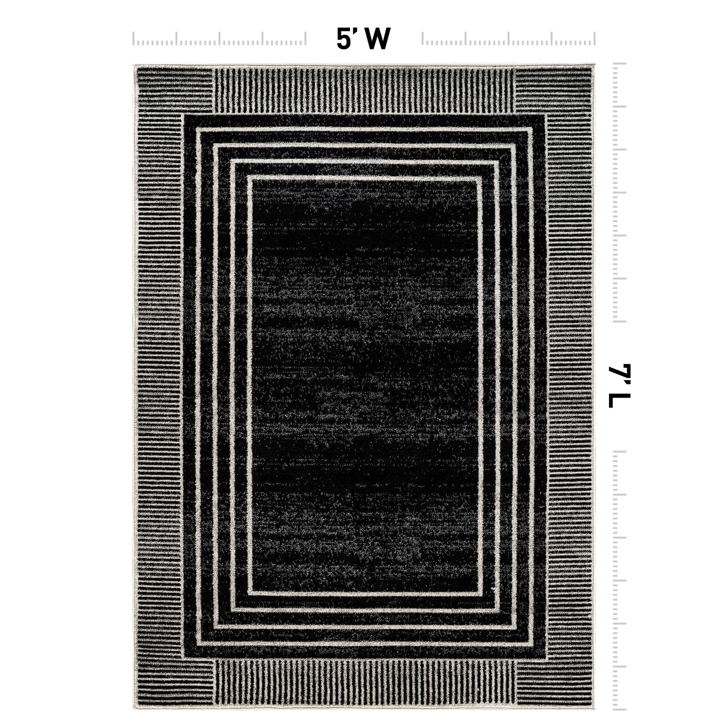 Rugshop Contemporary Geometric Bordered Indoor Area Rug for Living Room,Bedroom,Kitchen Rug Low Pile Rug with Jute Backing 5' x 7' Black