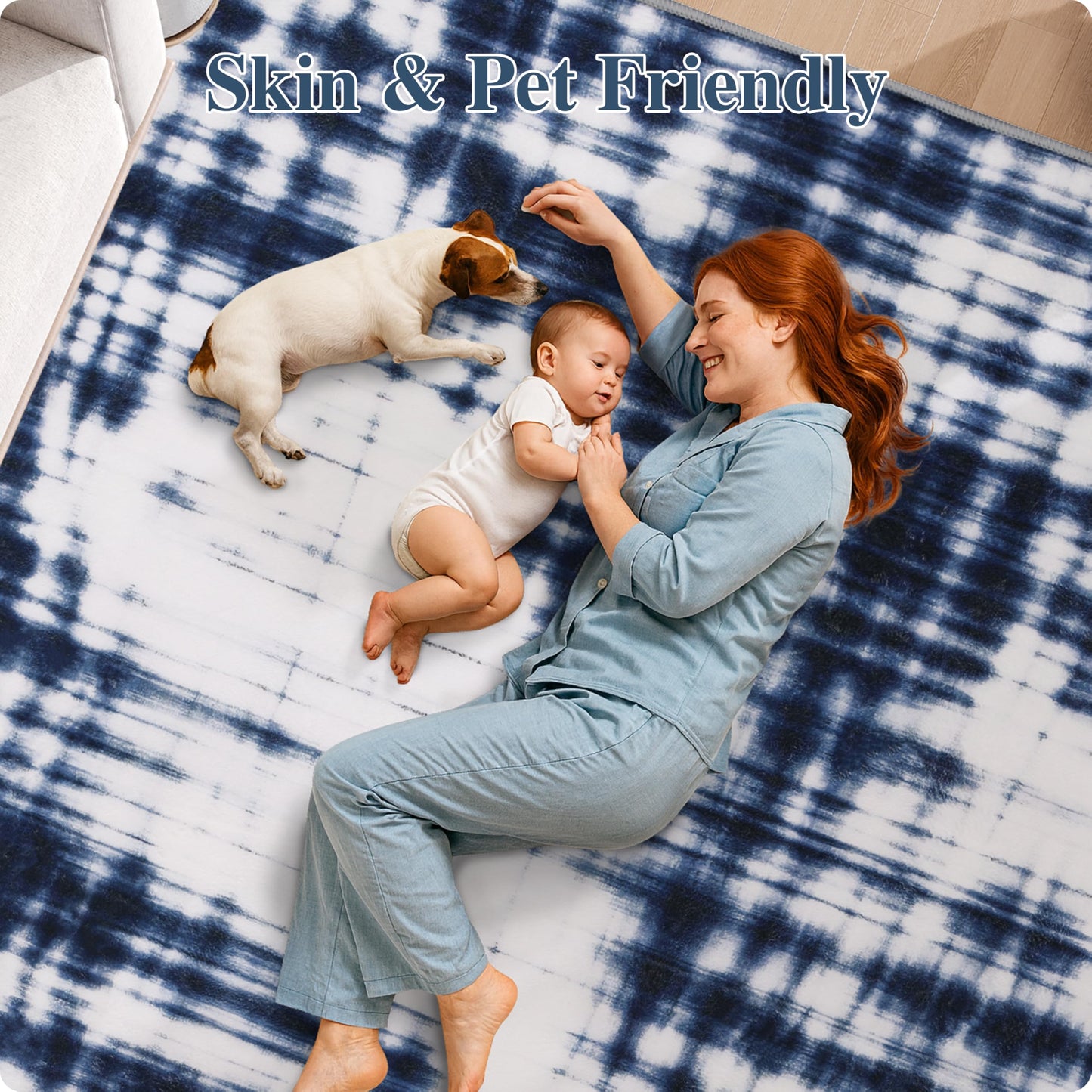 Clemile Modern Area Rug 8x10 - Non-Slip Washable Rug Living Room Carpets - Soft & Stain Resistant Rug for Home Bedroom Dining Room Home Office Indoor Nursery Blue and White