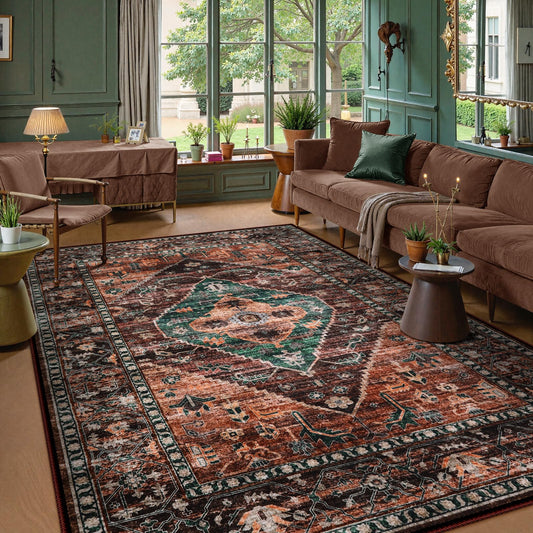 Lahome Area Rugs 5x7 for Living Room - Washable Non-Slip Ultra-Thin Bedroom Carpet, Non-Shedding Oriental Vintage Distressed Carpet Rug for Dining Room Office Adelyn
