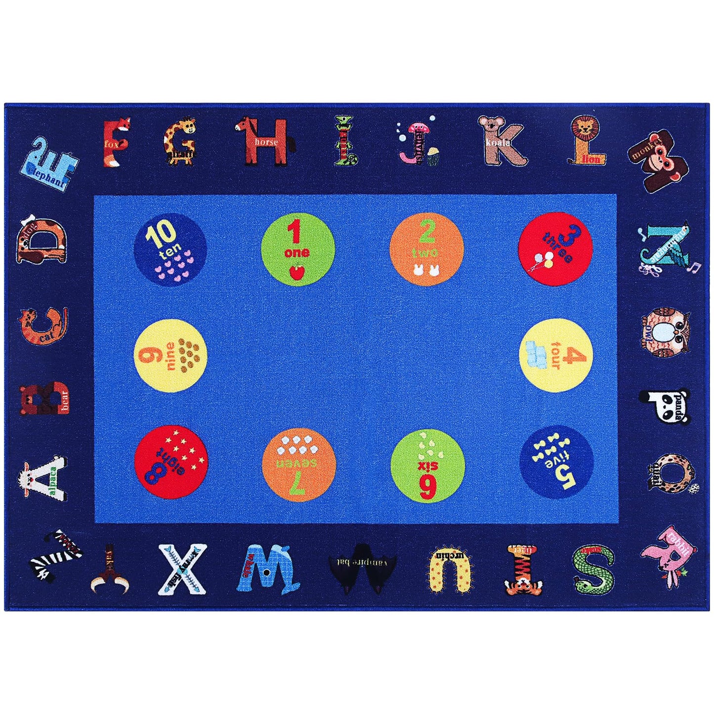 lotoo Classroom ABC Rug, Kids Rugs for Playroom, Preschool Educational Carpet for Learning Alphabet Animals Words Numbers, Kids Daycare Nursery Play Mat for Toddlers Children Bedroom School