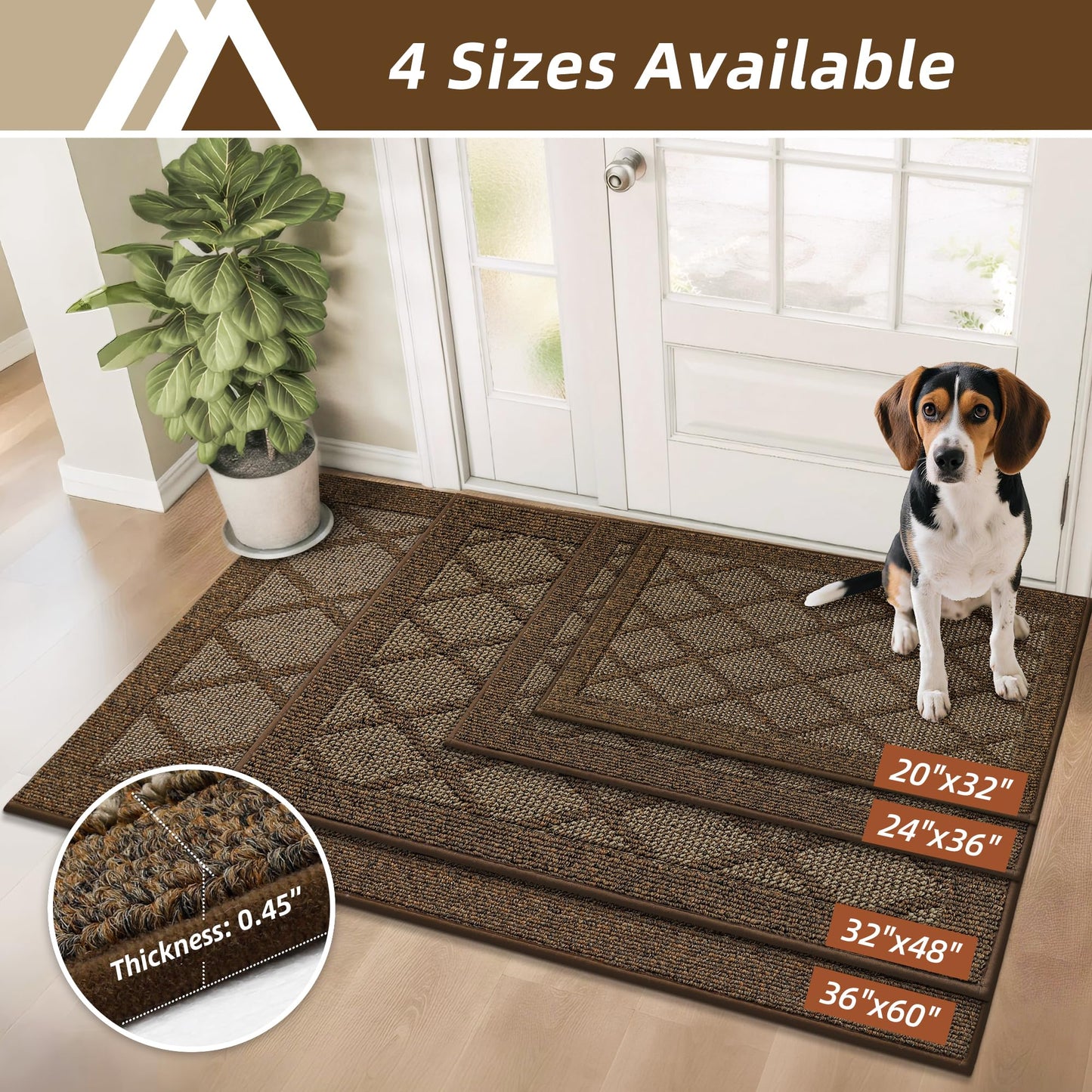 COSY HOMEER Non-Slip Door Mat 20"x32", Entryway Rugs Low Profile Absorbent Dirt Trapper Doormat for Front Entrance, Washable Polypropylene Entry Mat (Brown)