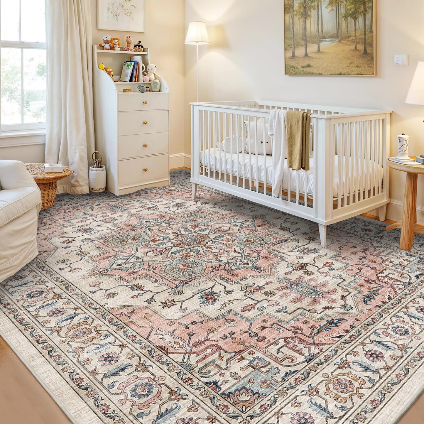 5x7 Area Rugs for Living Room Ultra-Soft Washable Rug Vintage Distressed Boho Area Rug, Non-Slip Retro Print Low Pile Stain Resistant Carpet for Bedroom Dining Room Kitchen Office